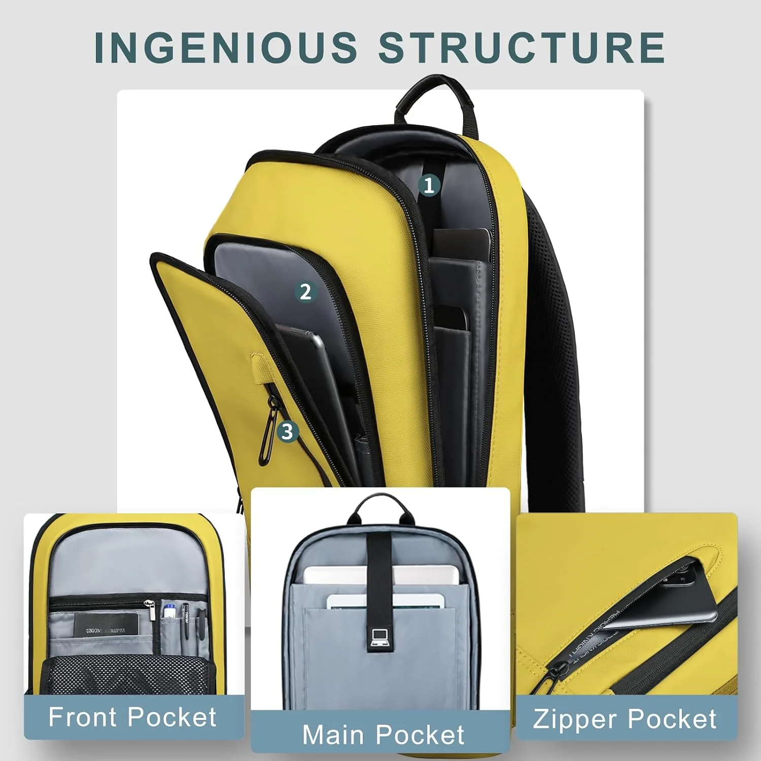 hk Backpack for Men, Business Slim Computer Bag for 15.6 Inch Laptop