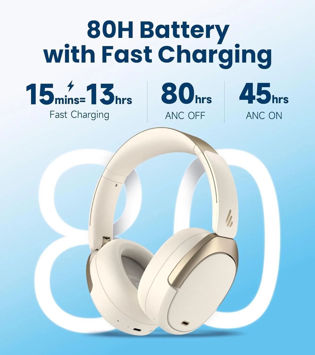 Edifier WH950NB Gen 2 8-Level Active Noise Cancelling Headphones, Ivory