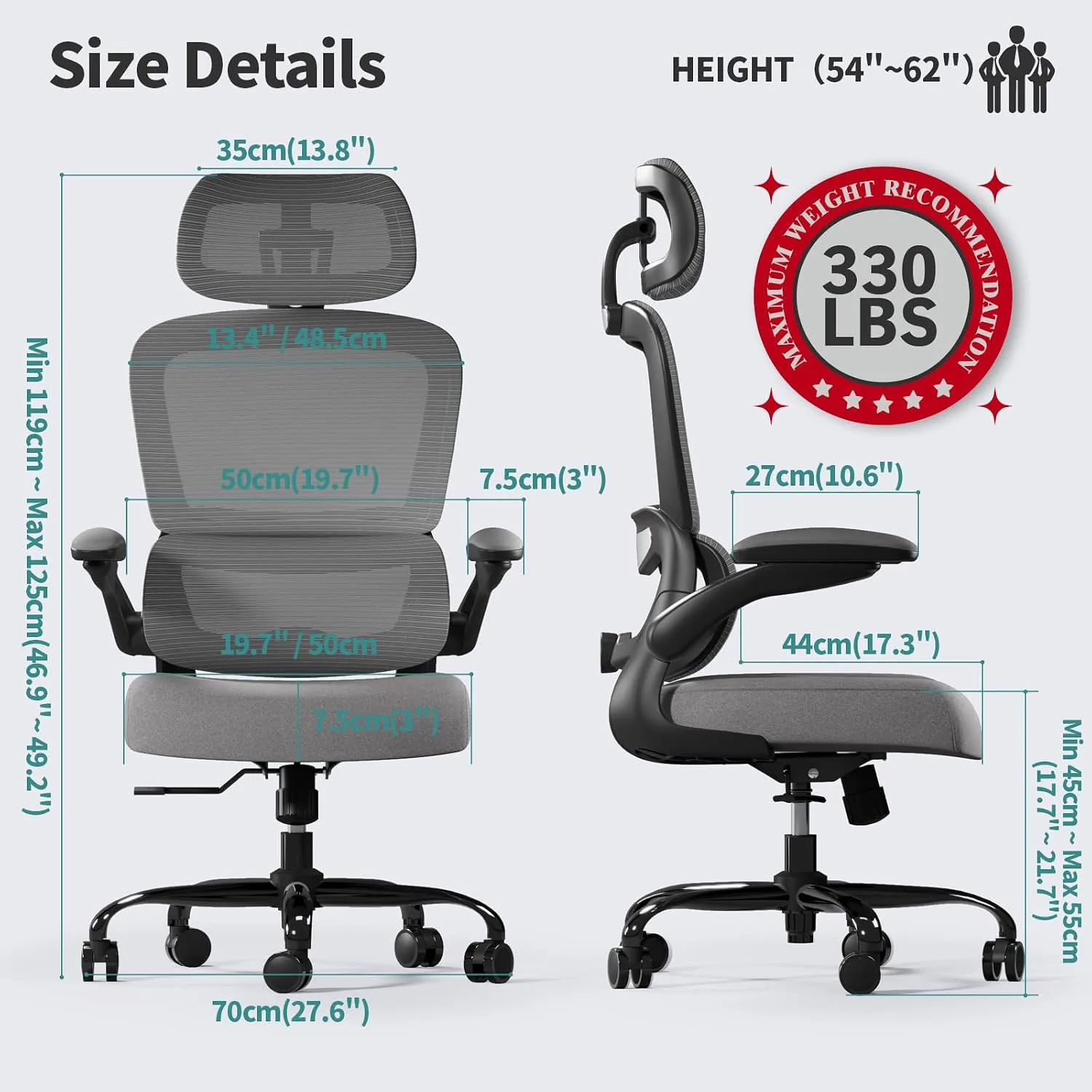 TRALT Office Chair Ergonomic Desk Chair with Lumbar Support Dark Grey, 1