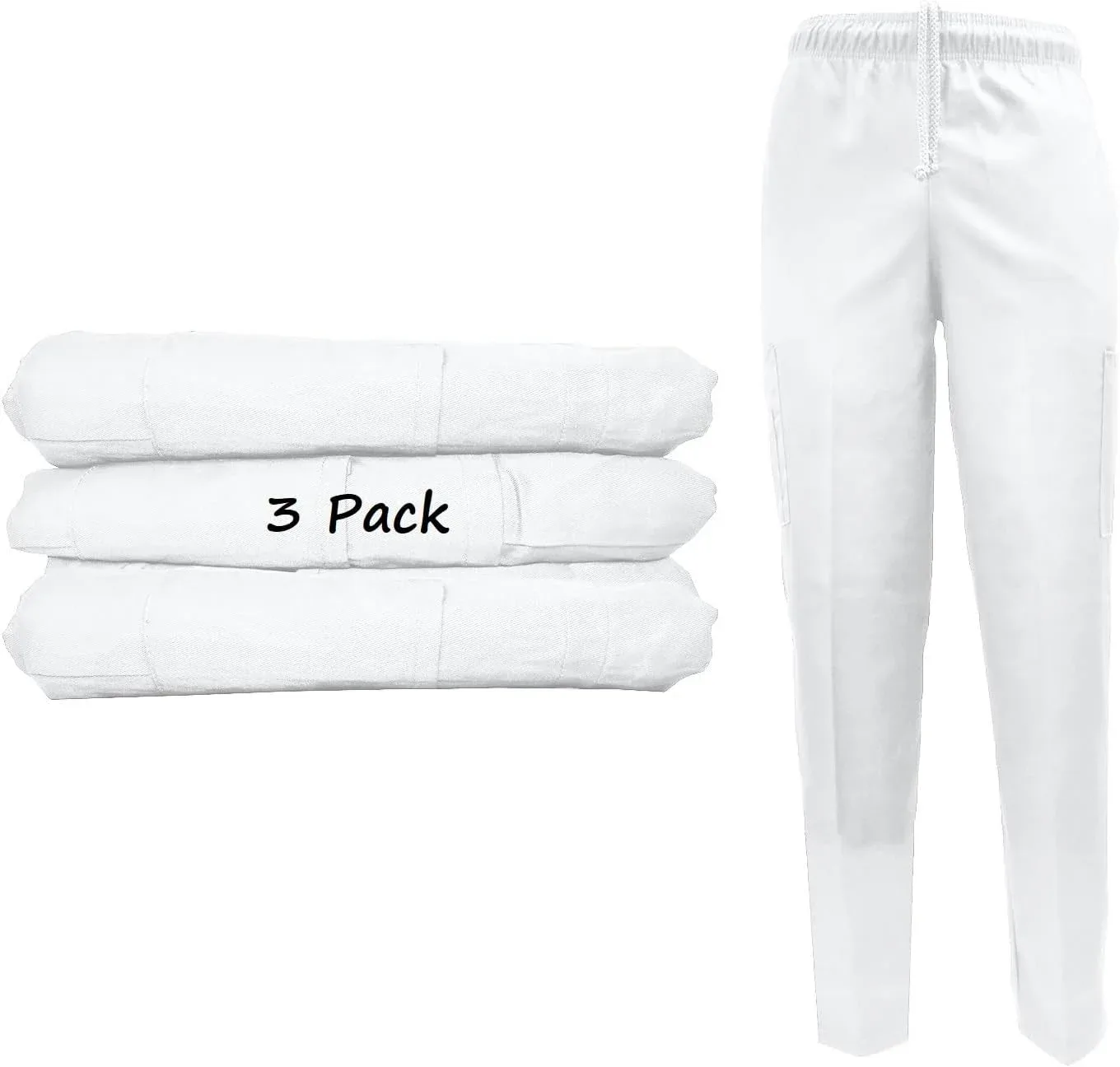 Natural Uniforms Classic Chef Cargo Pants (White 3-Pack, 4X-Large)