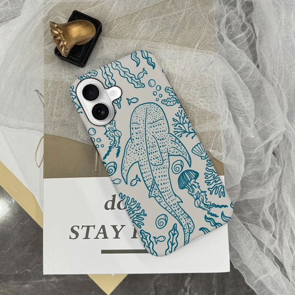 Case Compatible with iPhone 17,Fall Prevention Hybrid 2-Layer Hard Shell Phone Cover for Girls Boys,Oceans Whales Sharks