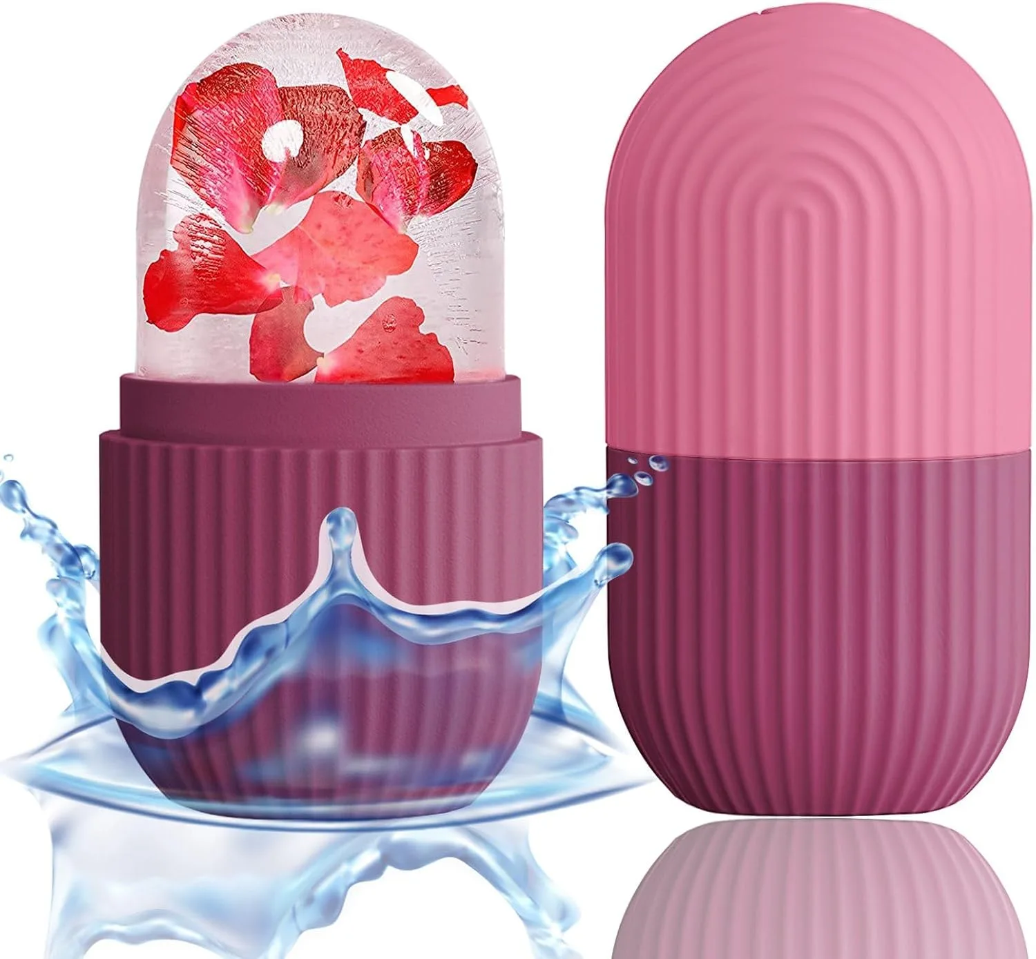 XHJRI Ice Face Roller Massager,Ice Cube Roller for Face, Eyes and Neck Naturally Conditioning and Skin Care,De-Puff Eye Bags,Reduce Migraine Pain,Reusable Massage Silicone Ice Mold (Rose)
