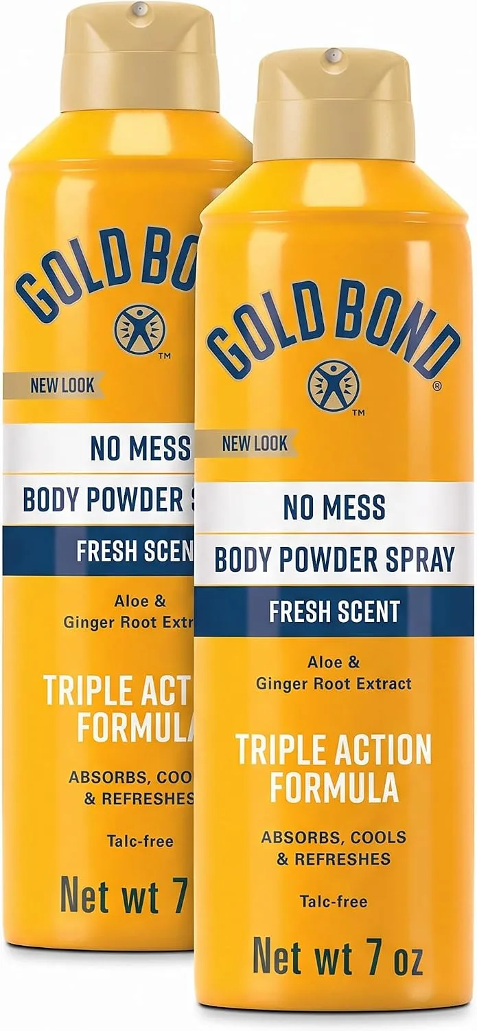 Gold Bond No Mess Talc-Free Body Powder Spray, 7 oz., Fresh Scent, With a Triple Action Formula (Pack of 2)