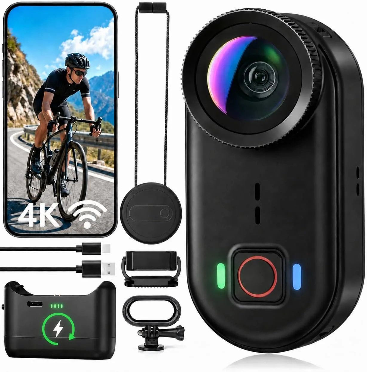 4K Waterproof Mini Action Camera, 64GB WiFi POV Video Wearable Body Camera