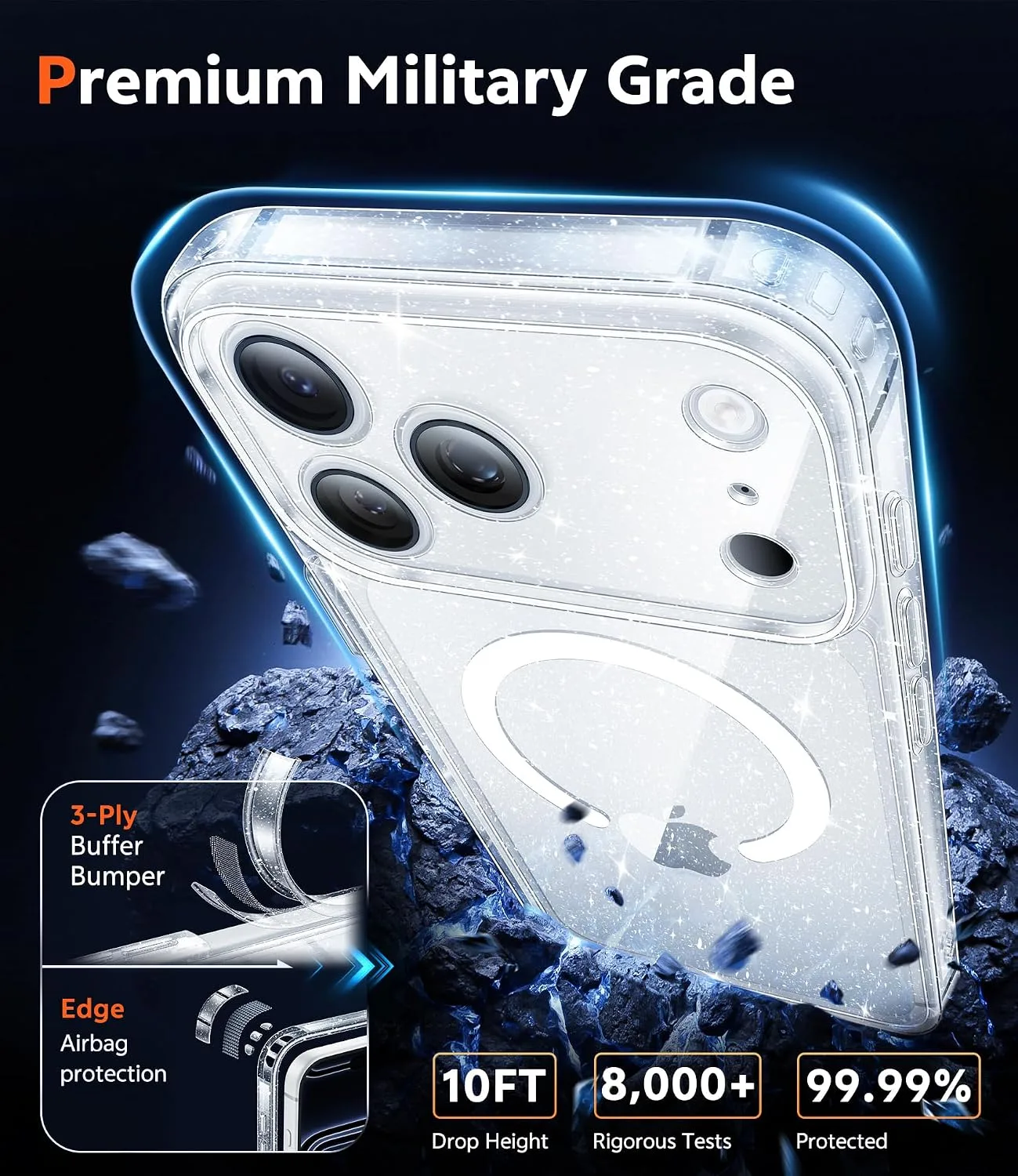 FNTCASE for iPhone 18 Pro Case / 17 Pro Case Glitter with Screen Protector