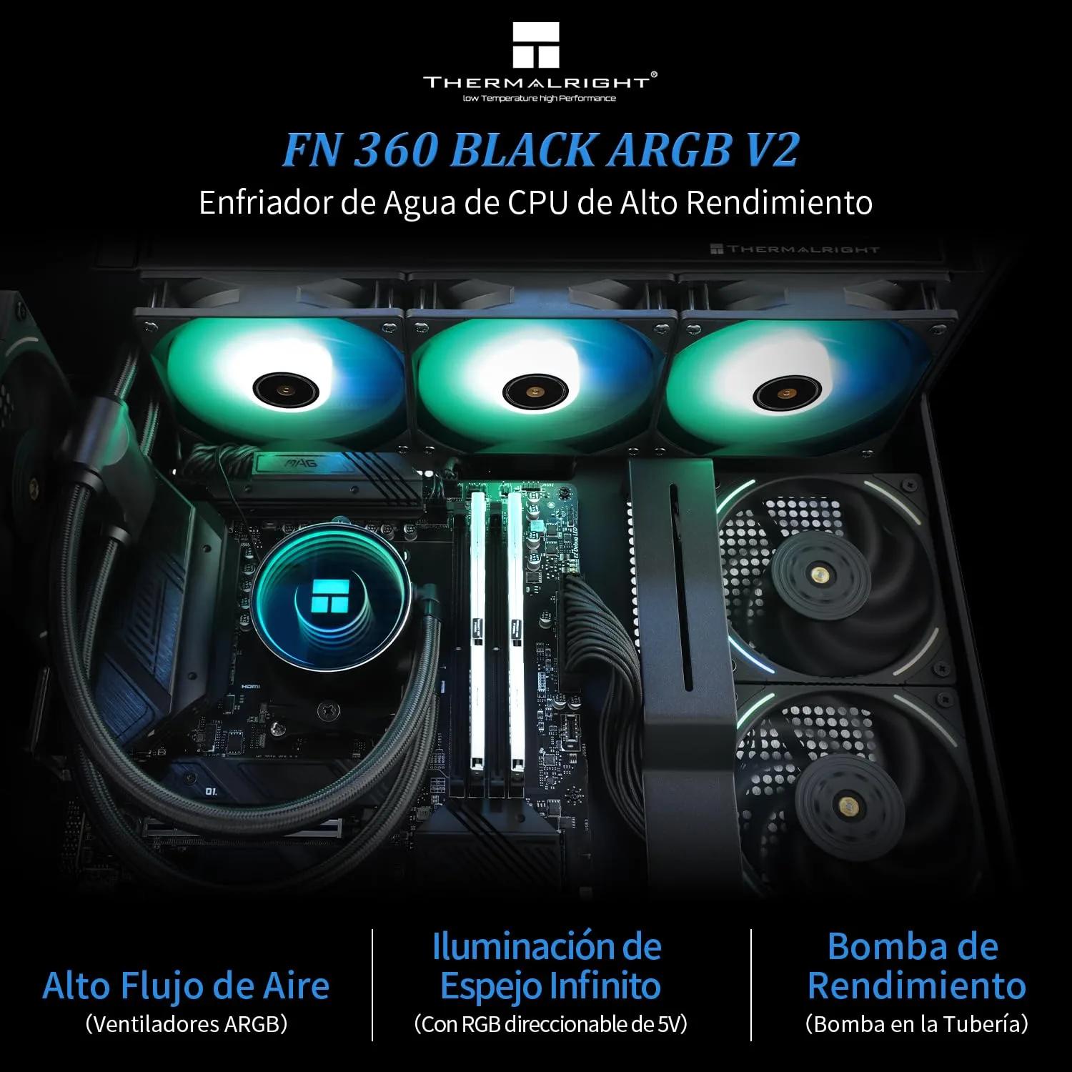 Thermalright Frozen Notte 360 Black ARGB V2 Water Cooling CPU Cooler, 360 Specification CPU Liquid Cooler,3 PWM Fans, S-FDB Bearings, Suitable for AM4/AM5, Intel LGA 1851/1700/115X/1200