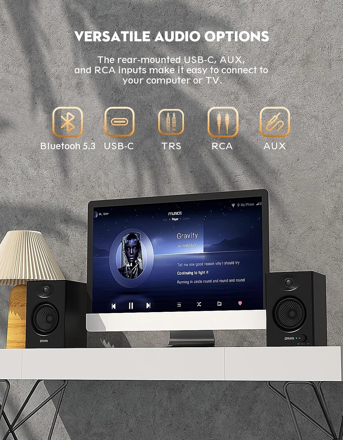 OHAYO 60W Computer Speakers, Bluetooth 5.3, Stereo 2.0, 1 Pair, Black