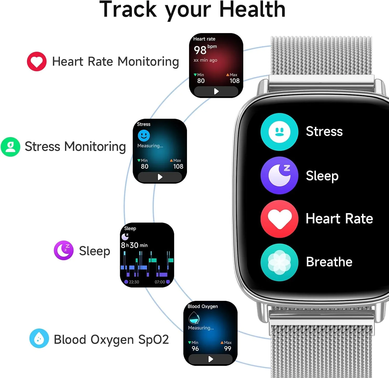 aeac Smart Watch for Men Women, 1.85" HD Smartwatch Compatible iPhone/Samsung/Android (Answer/Make Calls), 100+ Sport Modes Fitness Tracker with Heart Rate/Sleep/Step Monitor, IP68 Waterproof