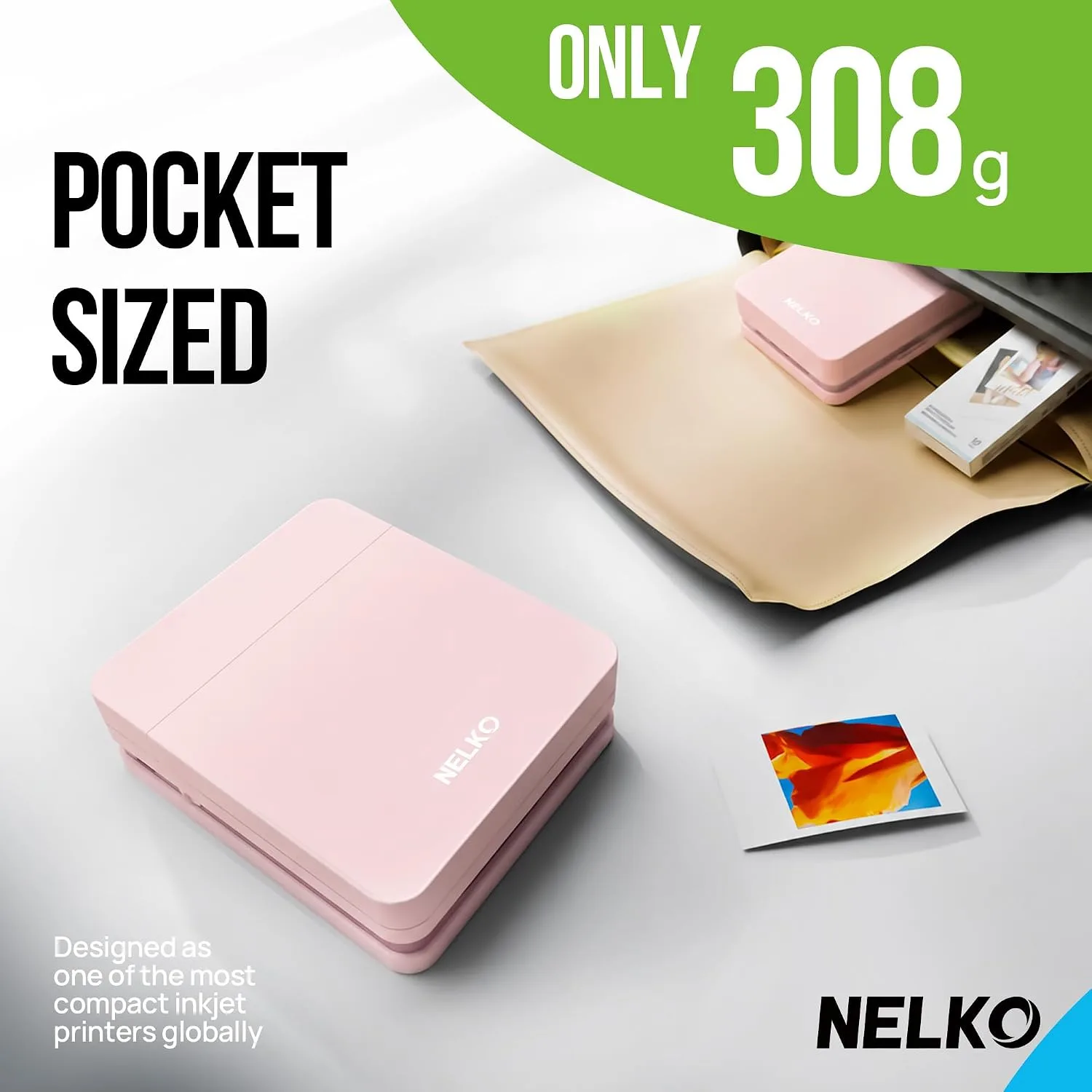 Nelko PP01 Photo Printer, 2x3 Portable Photo Printer, Mini Printer, Pink