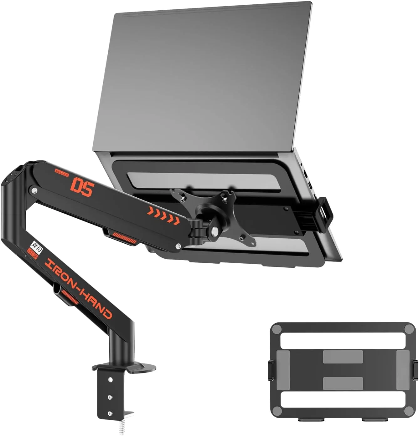 JINRAIKO Laptop Mount for Desk (11.3"-17.3"), 360° Rotating Foldable Laptops Arm Mount with Gas Spring, Heavy Duty Aluminum Adjustable Laptop Stand with Clamp/Grommet (Black)