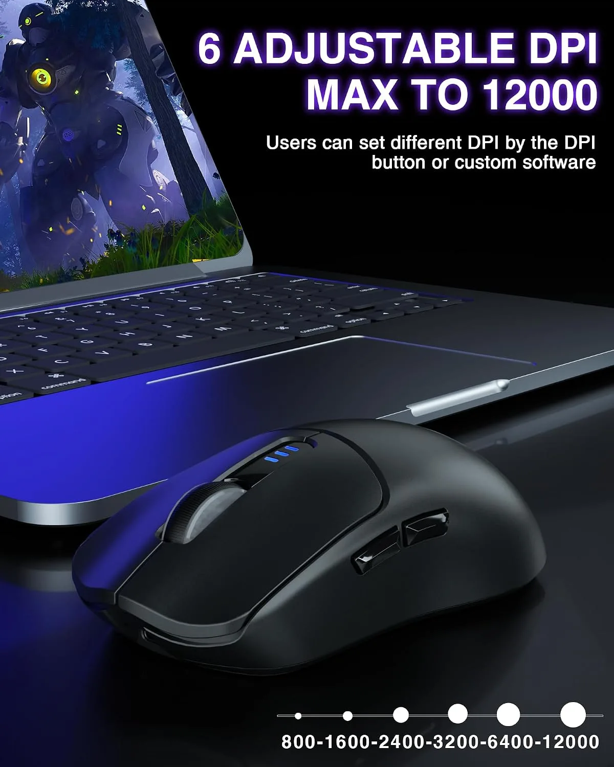 AULA SC580 Wireless Gaming Mouse, Tri-Mode Black Gaming Mice & 12000 DPI