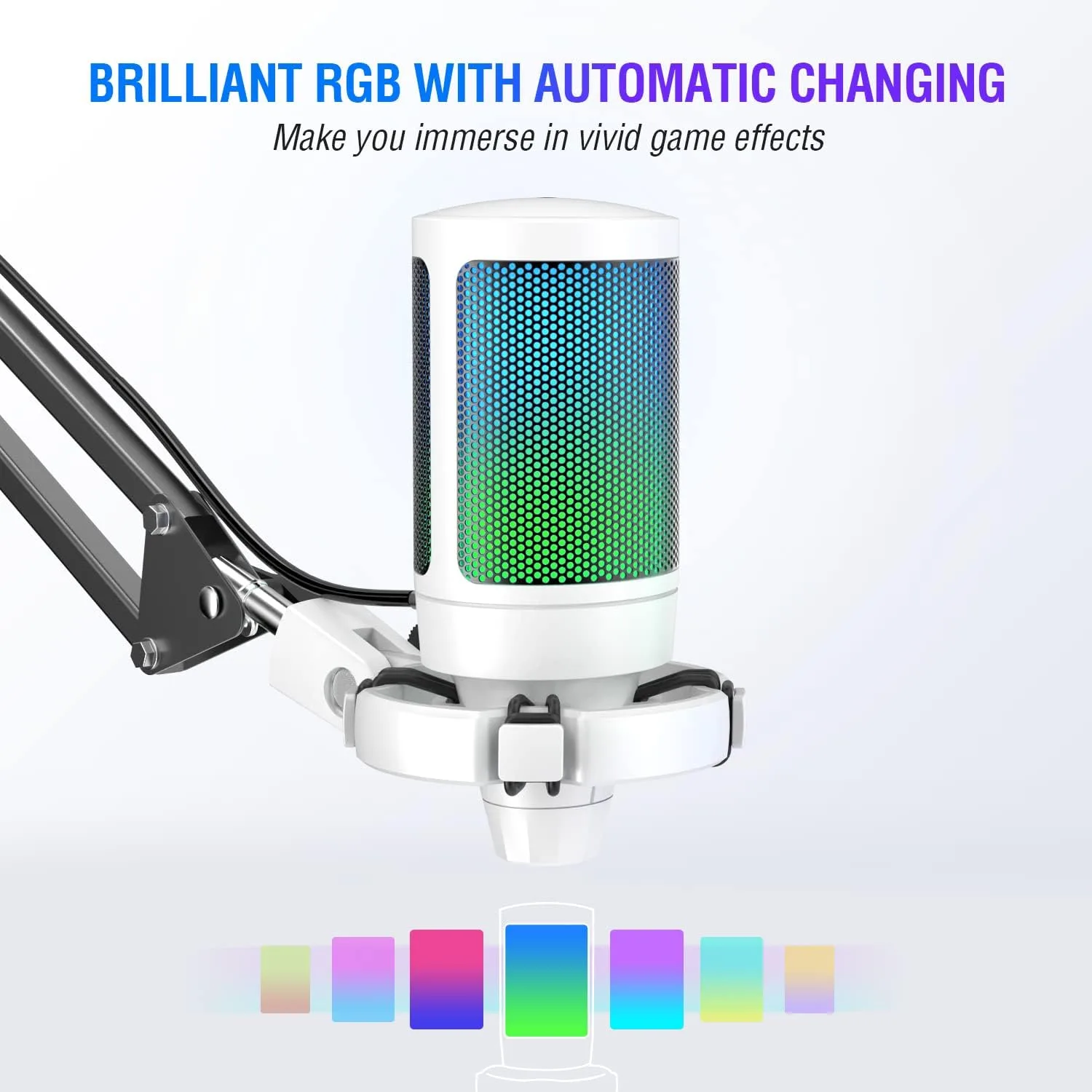 FIFINE A6TW Gaming USB Microphone Kit, RGB Condenser Mic for PC Streaming