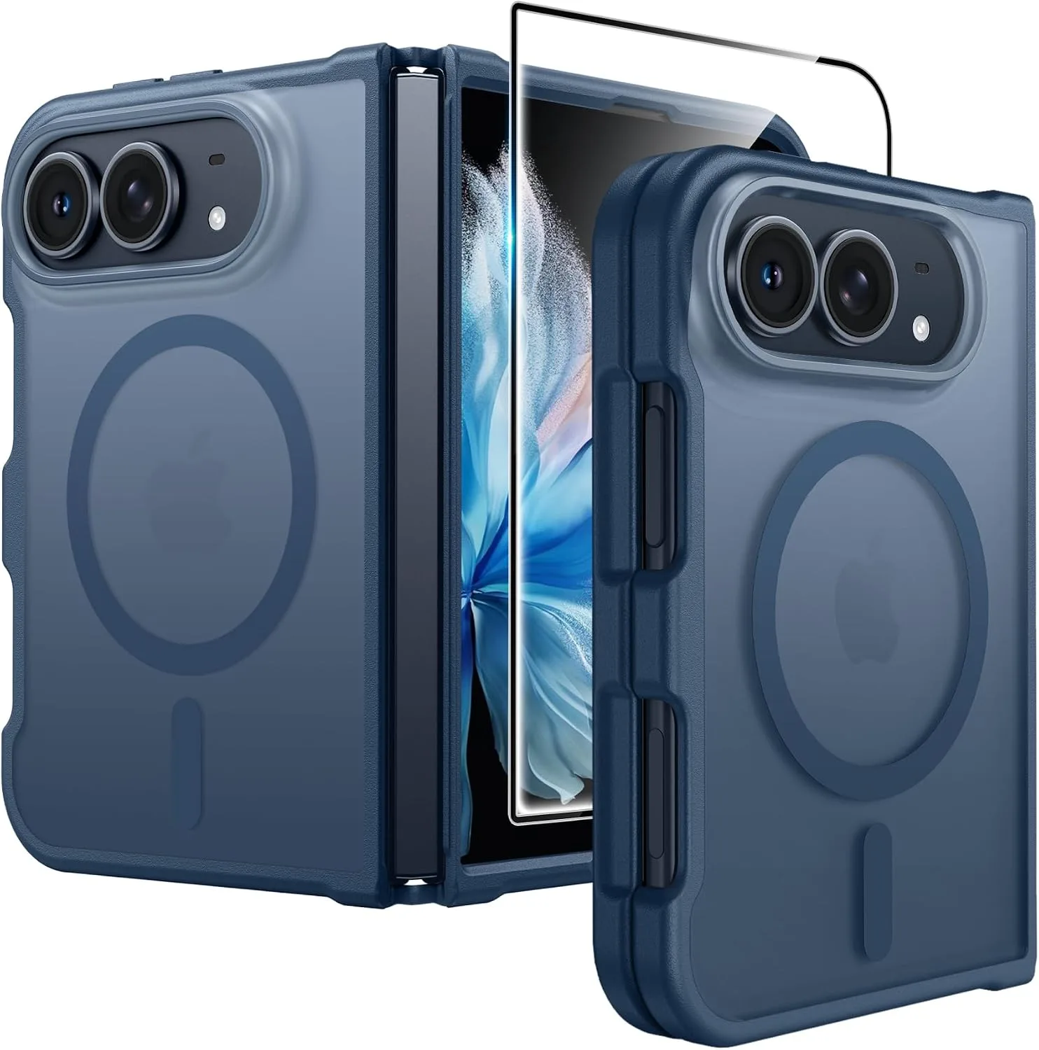 FNTCASE for iPhone Duo Case: Translucent Matte Fit for MagSafe Blue