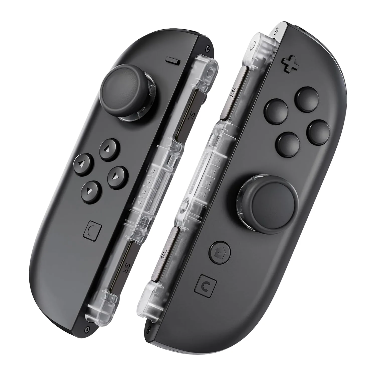 eXtremeRate Replacement 3D Joystick & Thumb Grips & Side Rail Shell Buttons for Nintendo Switch 2 JoyCon, Console Rail Stickers Controller Left Right Analog Stick Thumbsticks Caps for Switch 2 - Clear