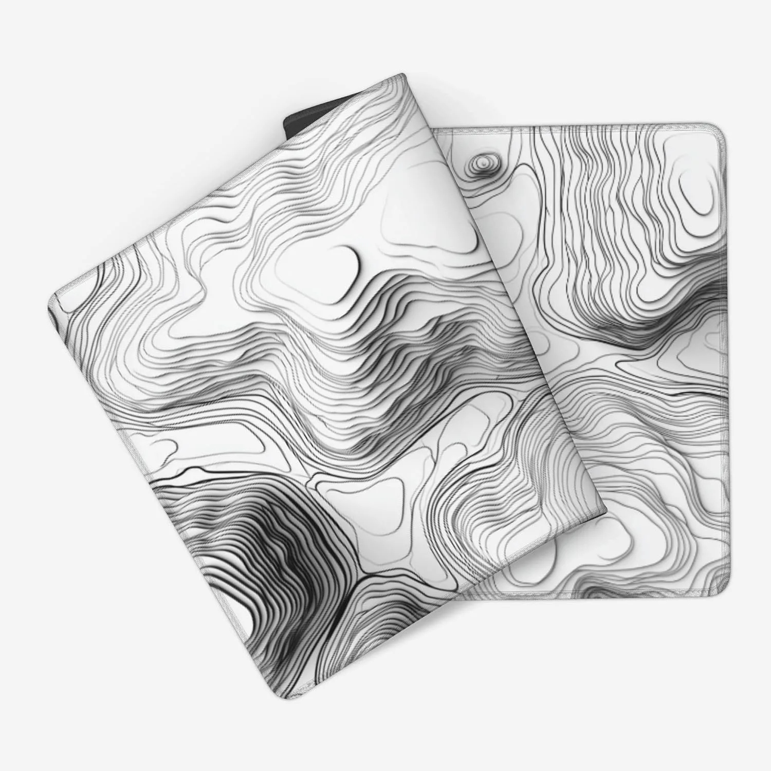 White Topographic Mouse Pad, XXL Extended Gaming Desk Mat, Non-Slip Rubber Base, Stitched Edges, 35.4" x 15.7"