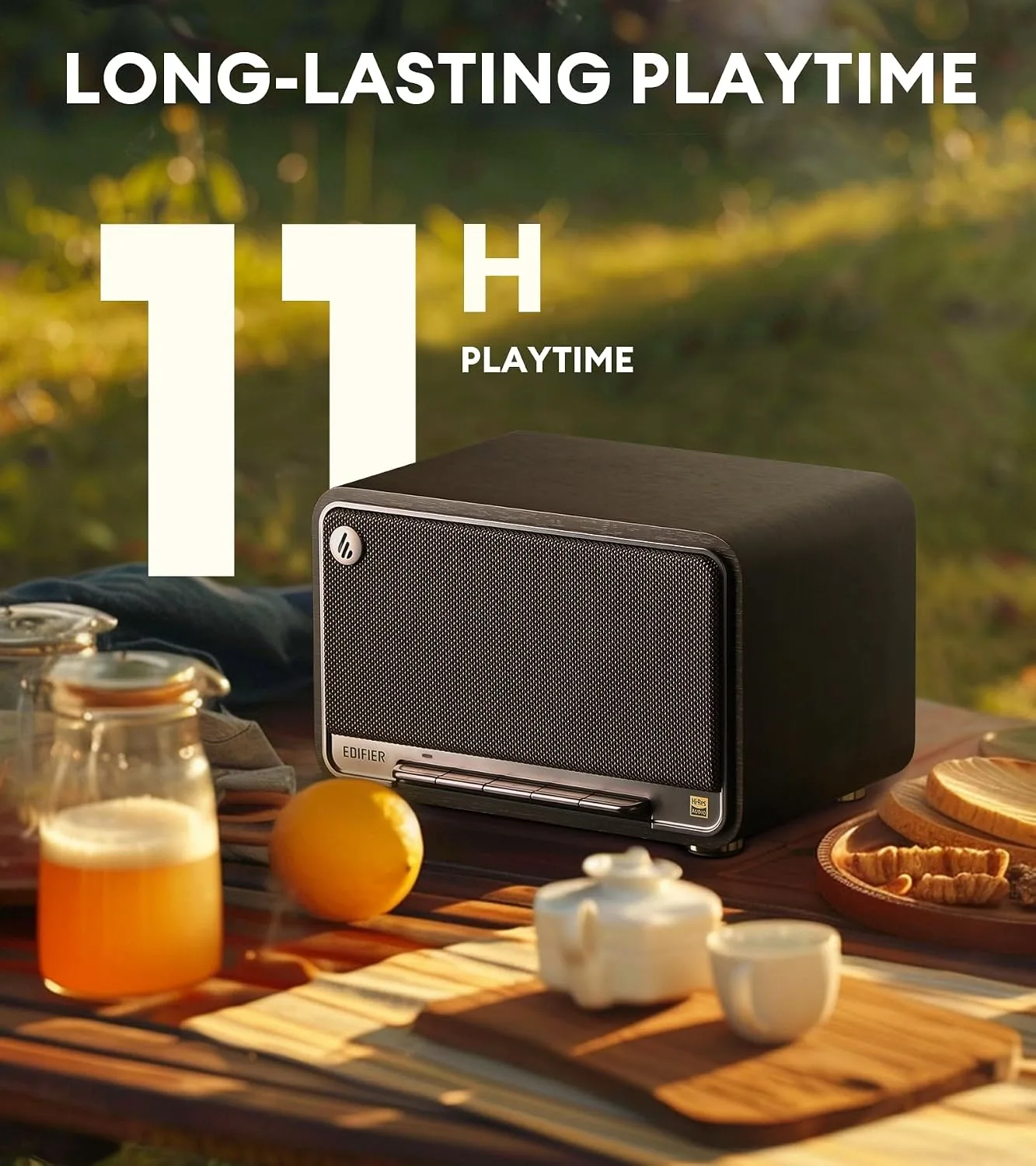 Edifier D32 Retro Wooden Tabletop Wireless Speaker AirPlay2, Black Walnut