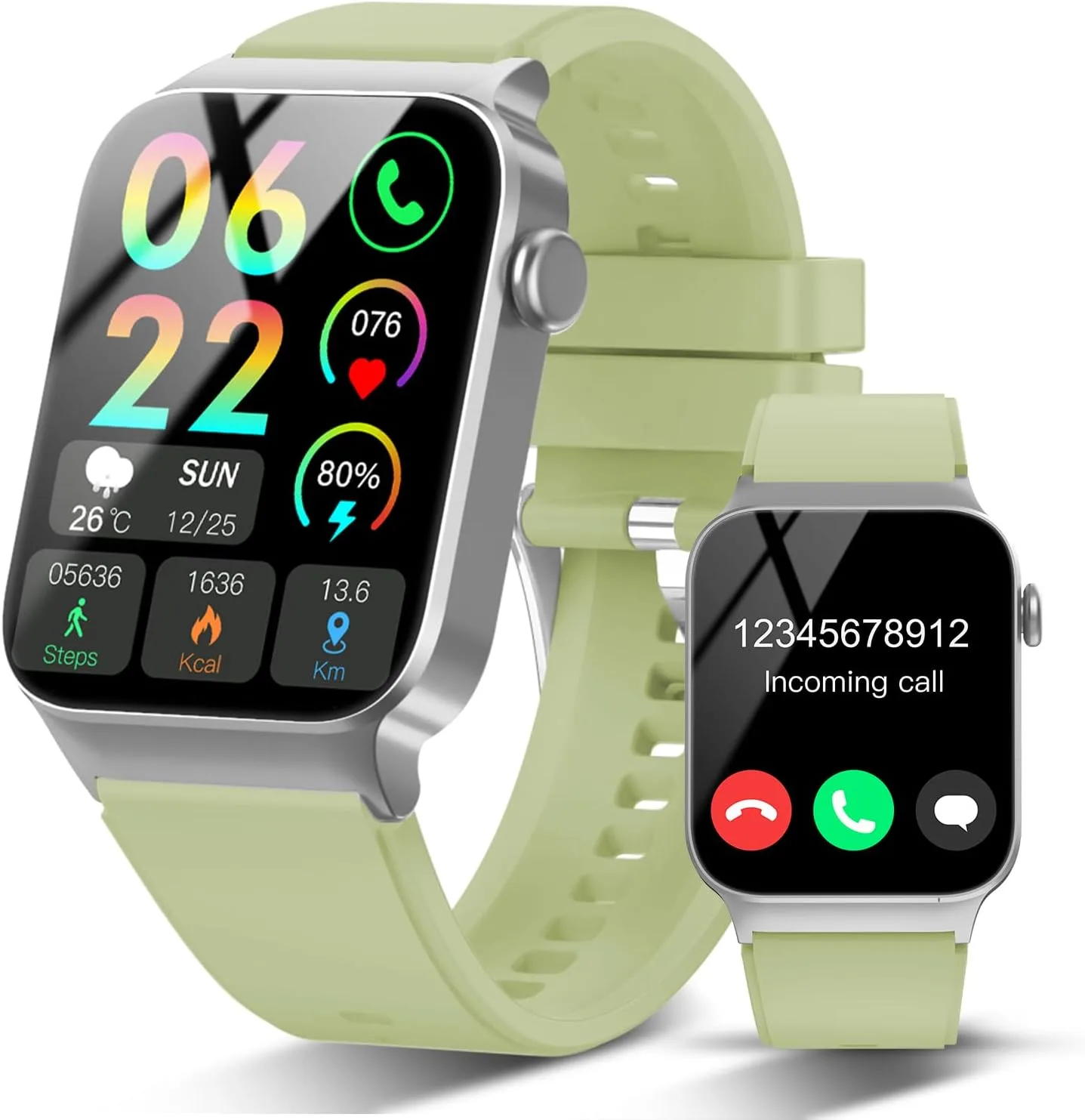 STECEi Smart Watch for Men Women Bluetooth Call, 1.85" HD Screen Smartwatch with Heart Rate/Sleep Monitor, 110+ Sport Modes Activity Trackers IP68 Waterproof, Fitness Watch for Android, Olive Green