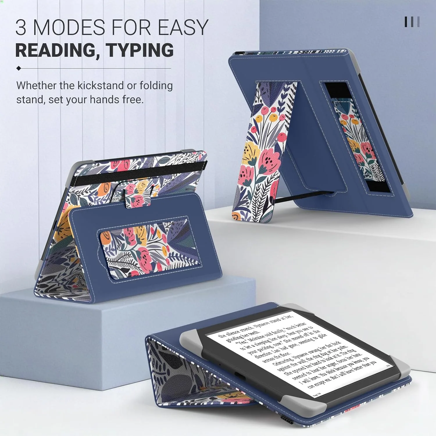Moko Universal Case for 6 inch eReaders&Tablets,Blue Leaf Flower