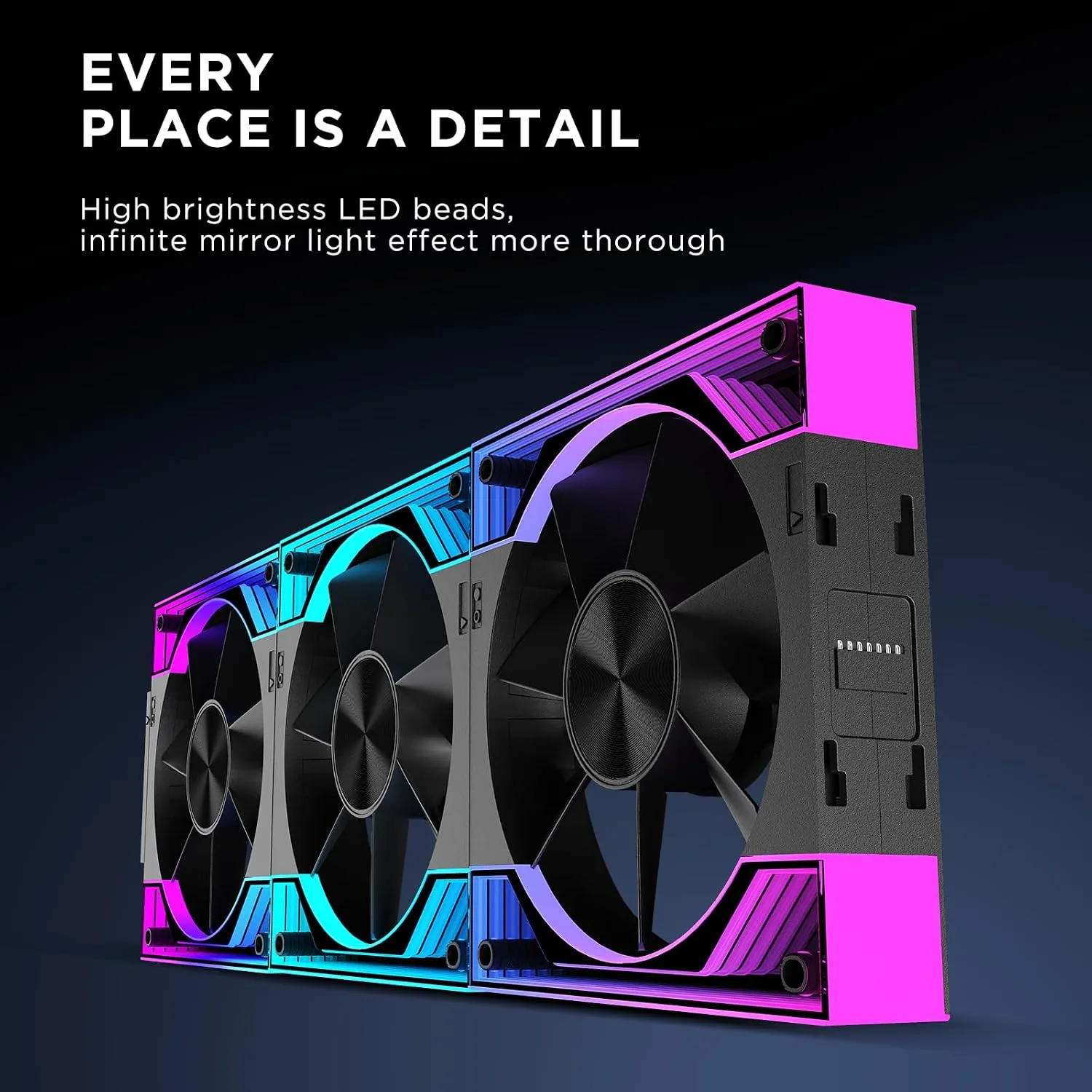 Interstellar V3 120mm PC Case Fan Infinity Mirror Module Daisy-Chain 120mm RGB PWM Fan Triple Pack Suitable for Computer Case & 360mm AIO Cooler(Black-3Pack