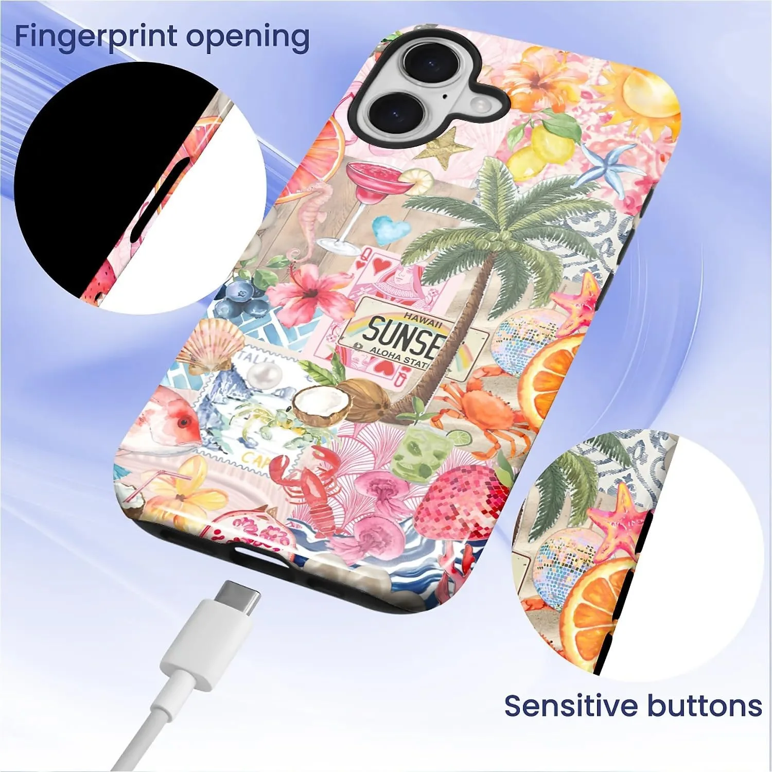 DAIZAG Case for iPhone 17,Mixed 2 Layer Design Shockproof Soft TPU Ddouble Protection Phone Case for iPhone 17-Aesthetic Summer Beach
