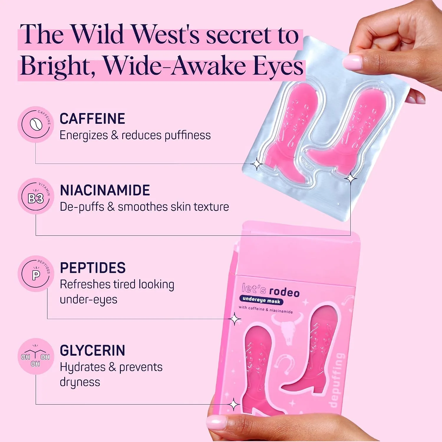 SpaLife Let's Rodeo Hydrogel Under Eye Patches for Dark Circles | Cowgirl Boot Under Eye Patches for Puffy Eyes | Revitalizing Undereye Masks for Bags | Bachelorette Party Favors | Pack of 10 Pairs