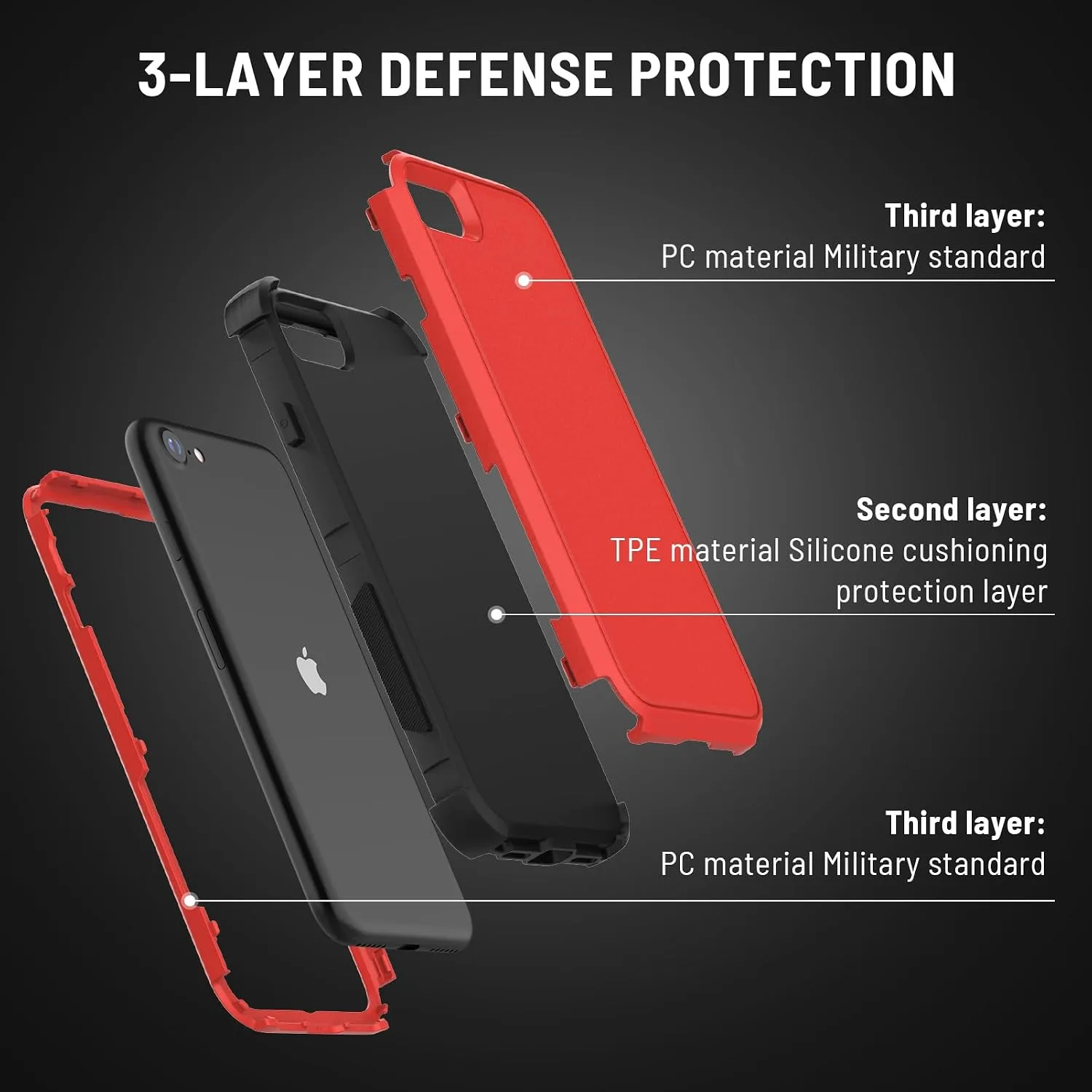 X-belmox Heavy Duty Phone Case for iPhone SE 3rd Generation 4.7", Red/Black
