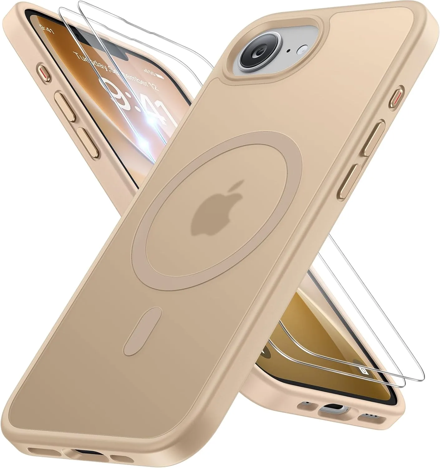 Funda para iPhone 16e y 17e Miracase 6.1" MagSafe Beige Mate con 2 protectores de pantalla