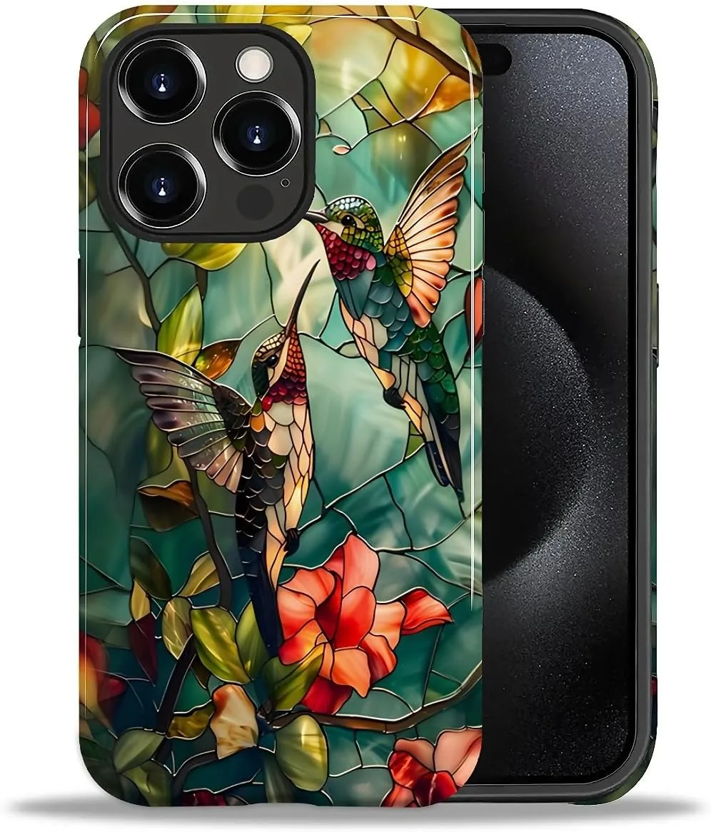 DAIZAG Case for iPhone 15 Pro,Mixed 2 Layer Design Shockproof Soft TPU Ddouble Protection Phone Case for iPhone 15 Pro-Gorgeous Hummingbird