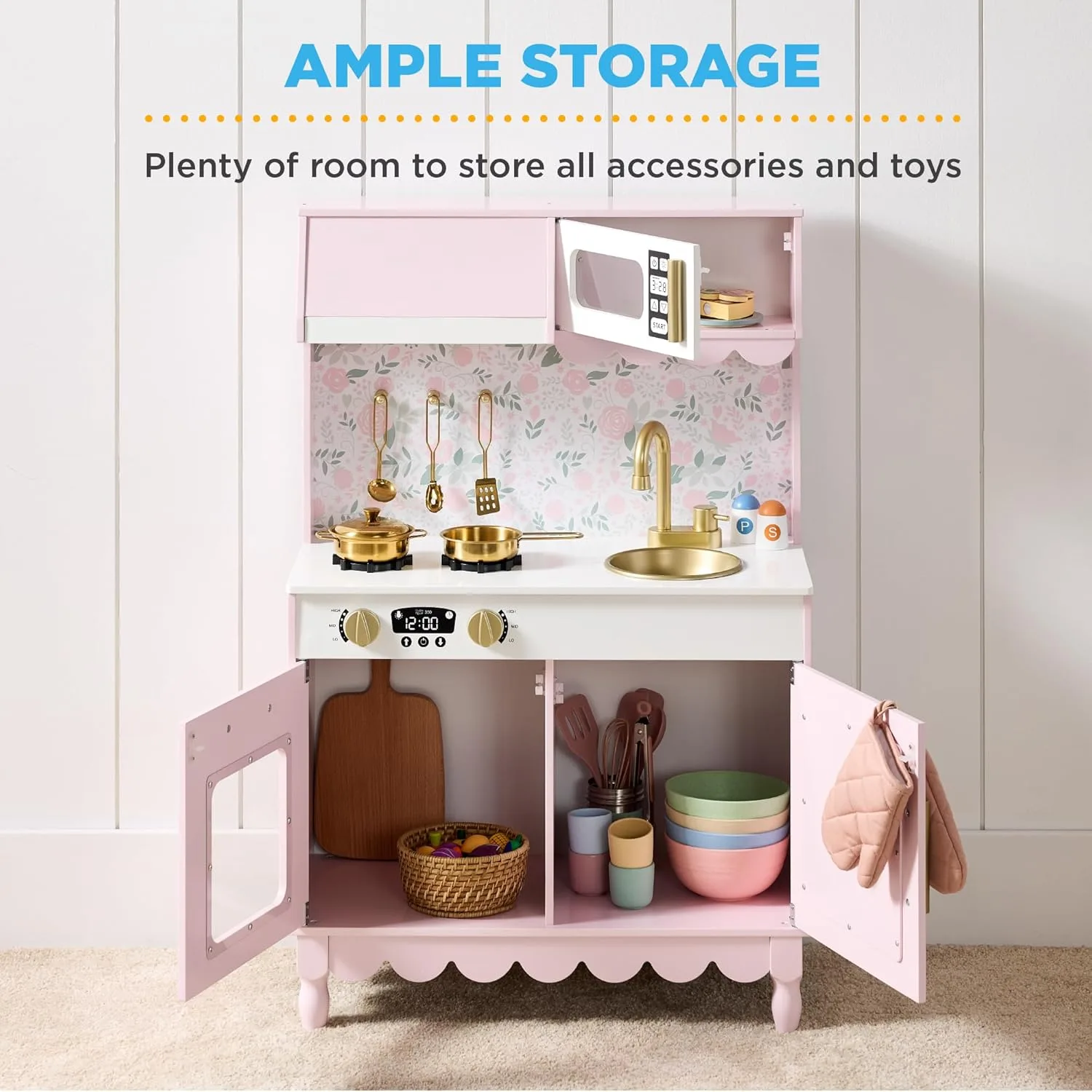 Best Choice Products Kids Wooden Cottage Play Kitchen for Toddlers, Pink