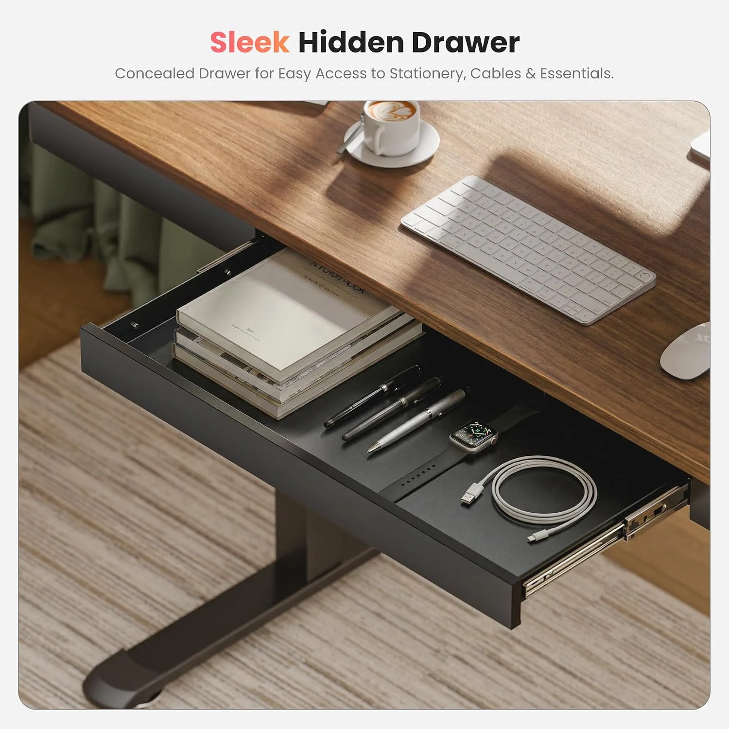 EUREKA ERGONOMIC Electric Standing Desk with Drawer, 55 Inch, Walnut Finish