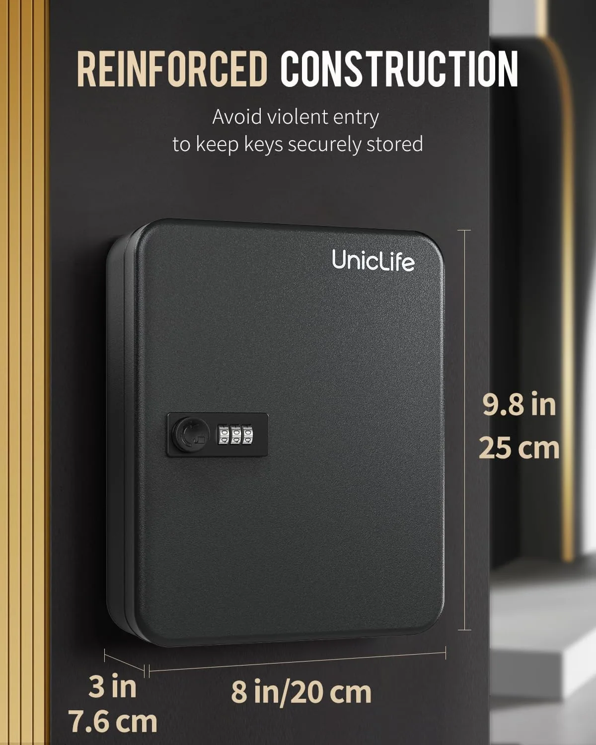 Uniclife 28-Key Steel Key Cabinet, Black Key Box with Combination Lock