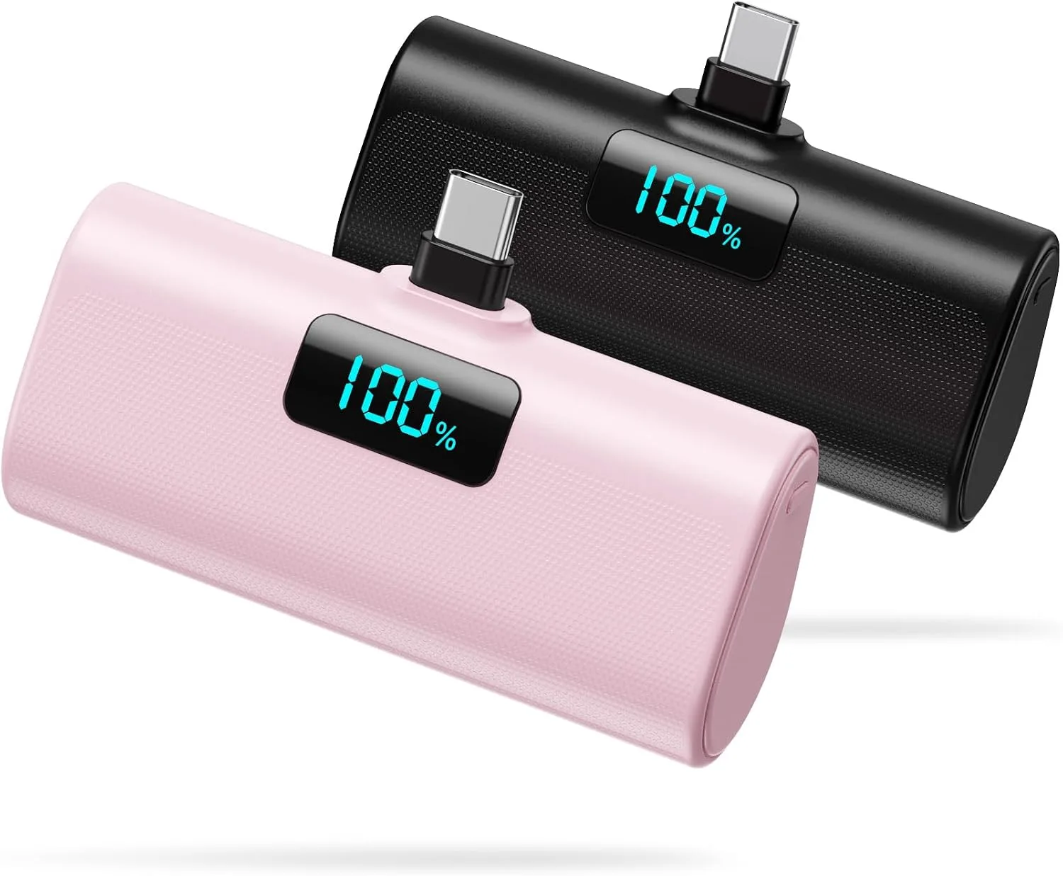 [2-Pack]Portable Charger for iPhone 16/15 Series,5200mAh PD USB C Power Bank Built-in USB-C Connector,Battery Pack Compatible with iPhone 16/16 Plus/16 Pro/16 Pro Max/15 Series,Android (Black+Pink)