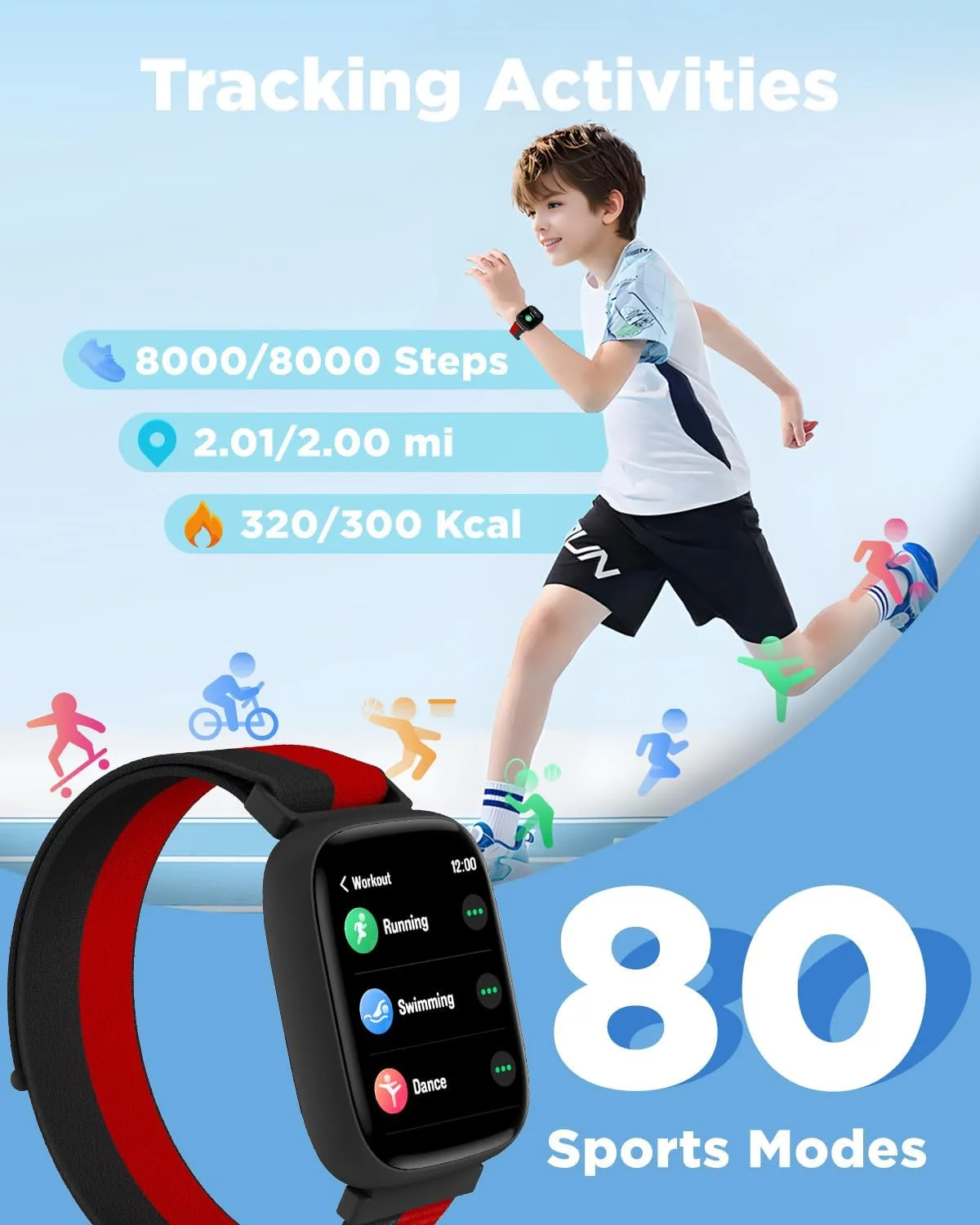 BIGGERFIVE Smart Watch for Kids, 1.8" Fitness Tracker Watch with Pedometer