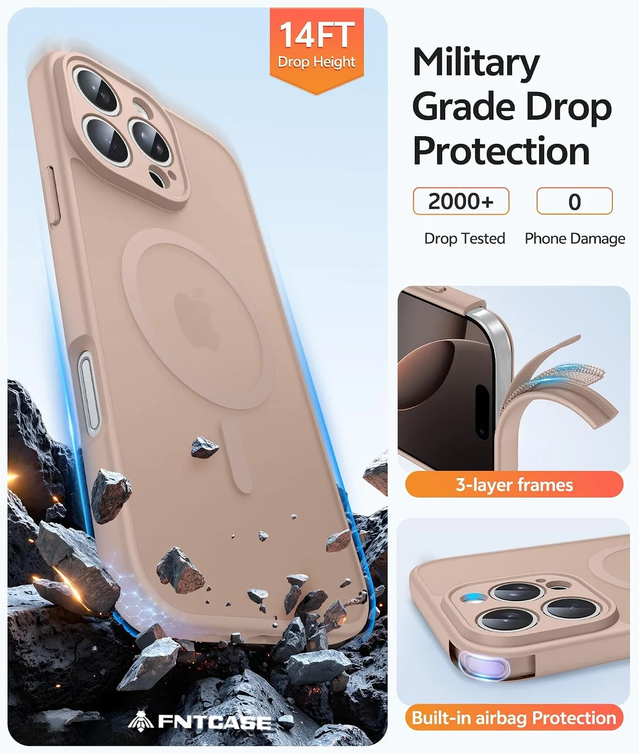 FNTCASE for iPhone 16 Pro Max Case, Fit for Magsafe, Desert Gold
