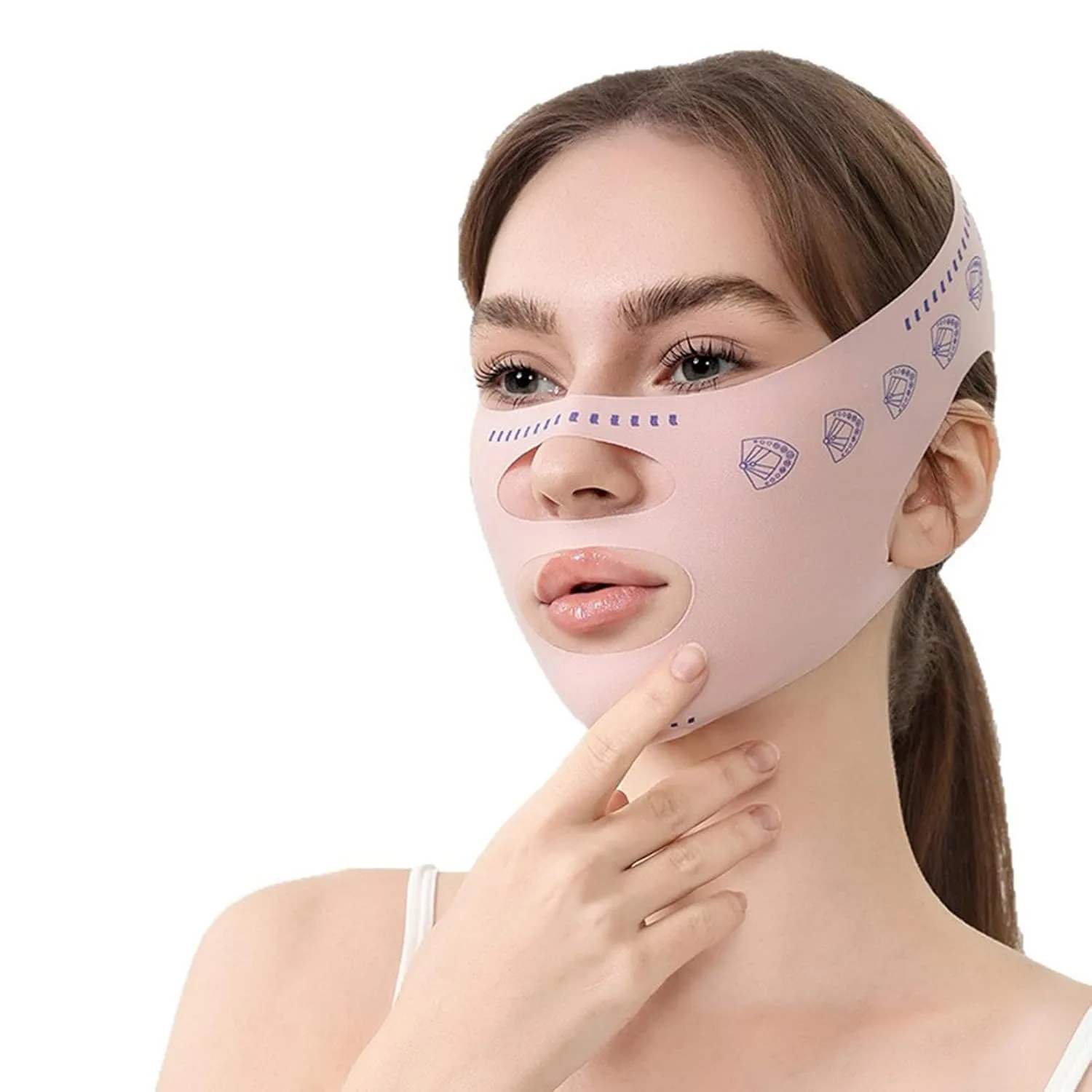 Banda Facial Lifting Aimery para Reducción de Papada y Antiarrugas Azul Estampado