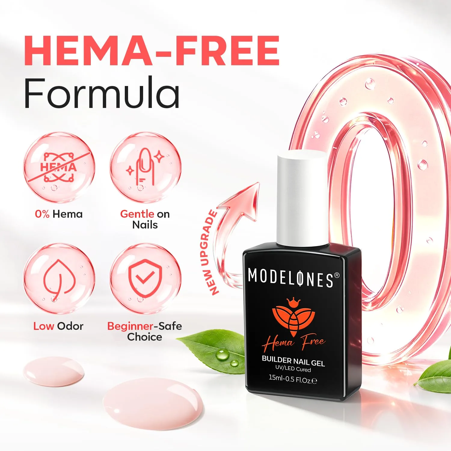modelones Builder Nail Gel HEMA-Free Cover Nude, Gentle Builder For Nails