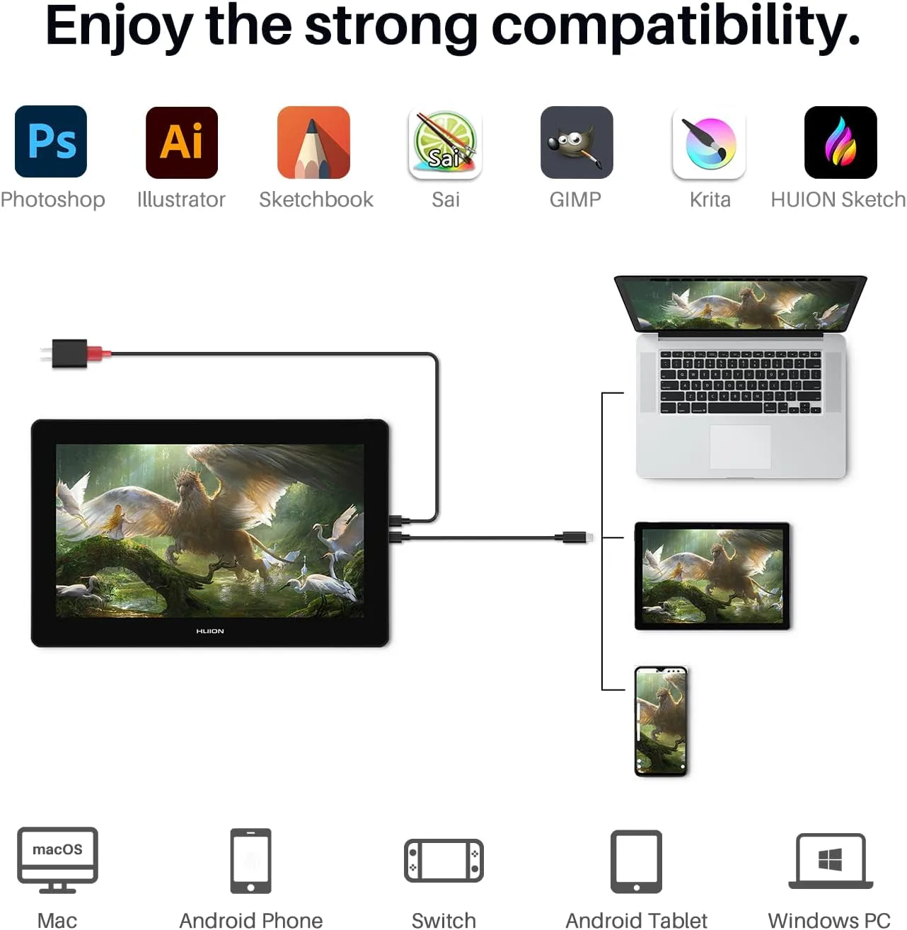 HUION Kamvas Pro 16 4K UHD Drawing Tablet with Screen Full-Laminated Art Tablet with Battery-Free Stylus, 15.6-inch Graphic Tablet for Digital Art, Design, Work with Windows, Mac, Linux, Android