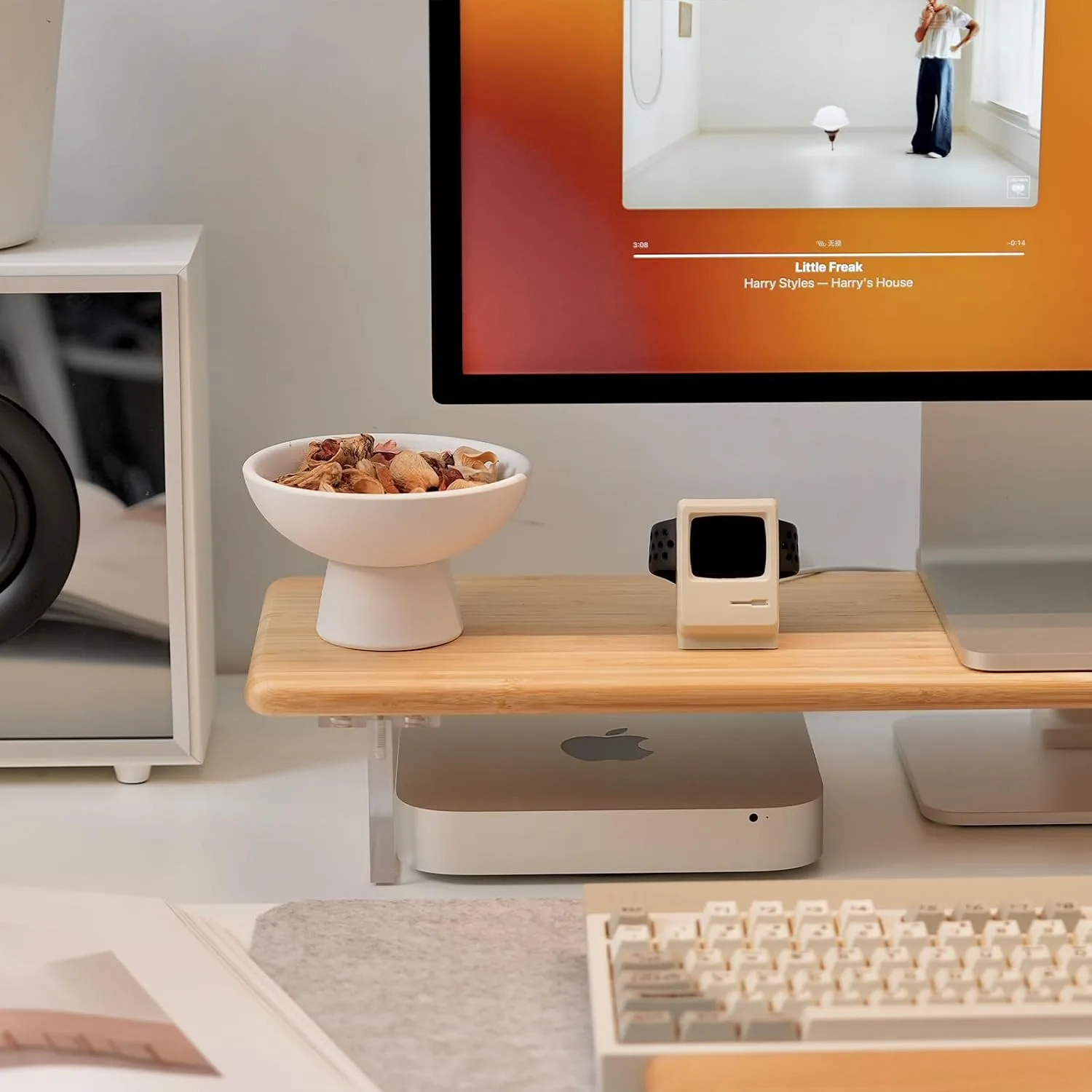 Bamboo Monitor Stand Riser, Natural Desk Shelf with Acrylic Legs