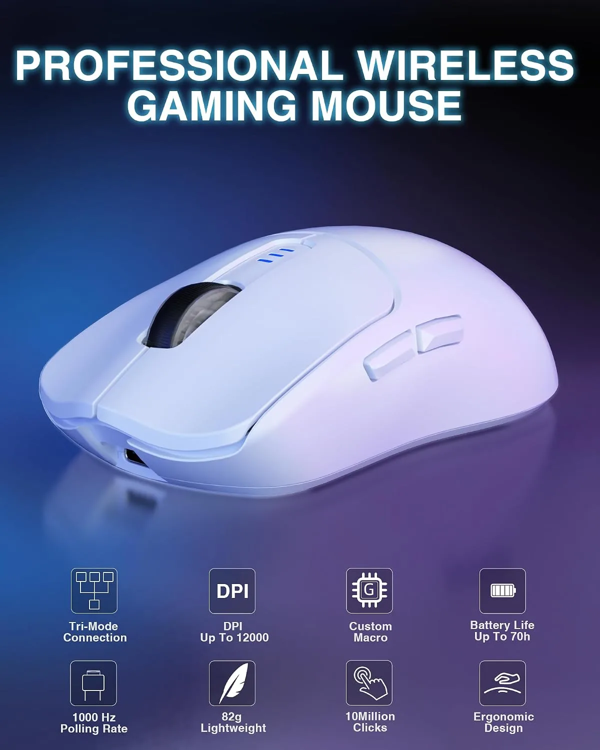 AULA SC580 Wireless Gaming Mouse, Tri-Mode White Gaming Mice & 12000 DPI