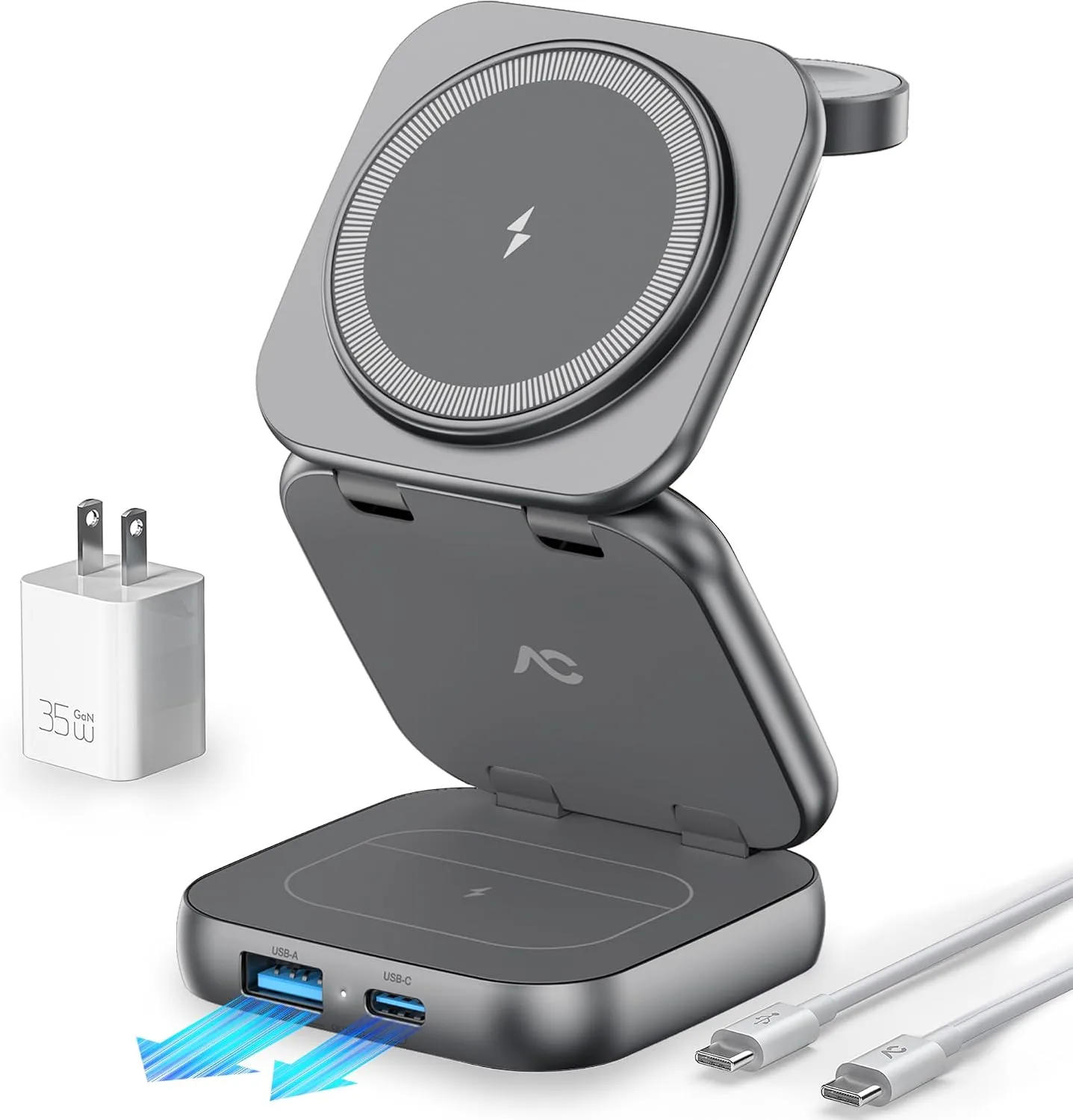 AC ISLAND 5-in-1 Wireless Charger for MagSafe，35W Travel Charging Station