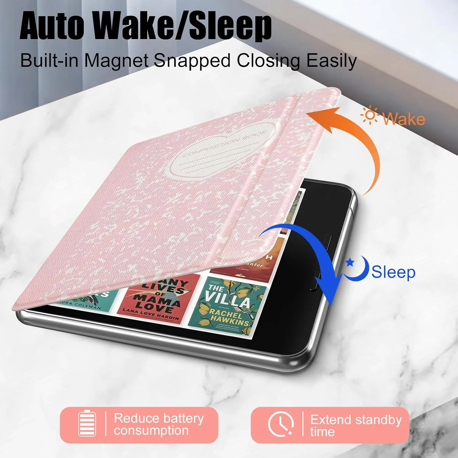 Rotating Case for Kobo Libra 7" & Tolino Vision – 360° Rotating, Love Pink