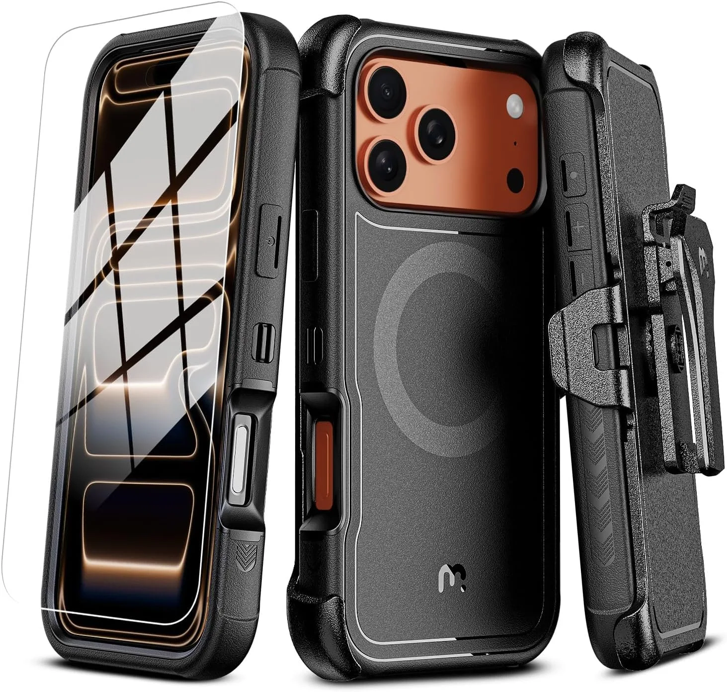 M MYBAT PRO for iPhone 17 Pro Max Case with Belt Clip Holster Black
