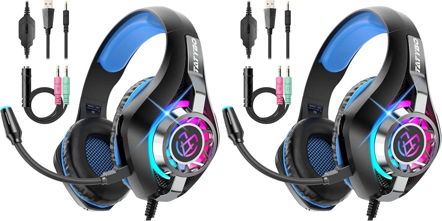 Tatybo Gaming Headset for PS5 PC, Noise Canceling Mic, RGB, Purple