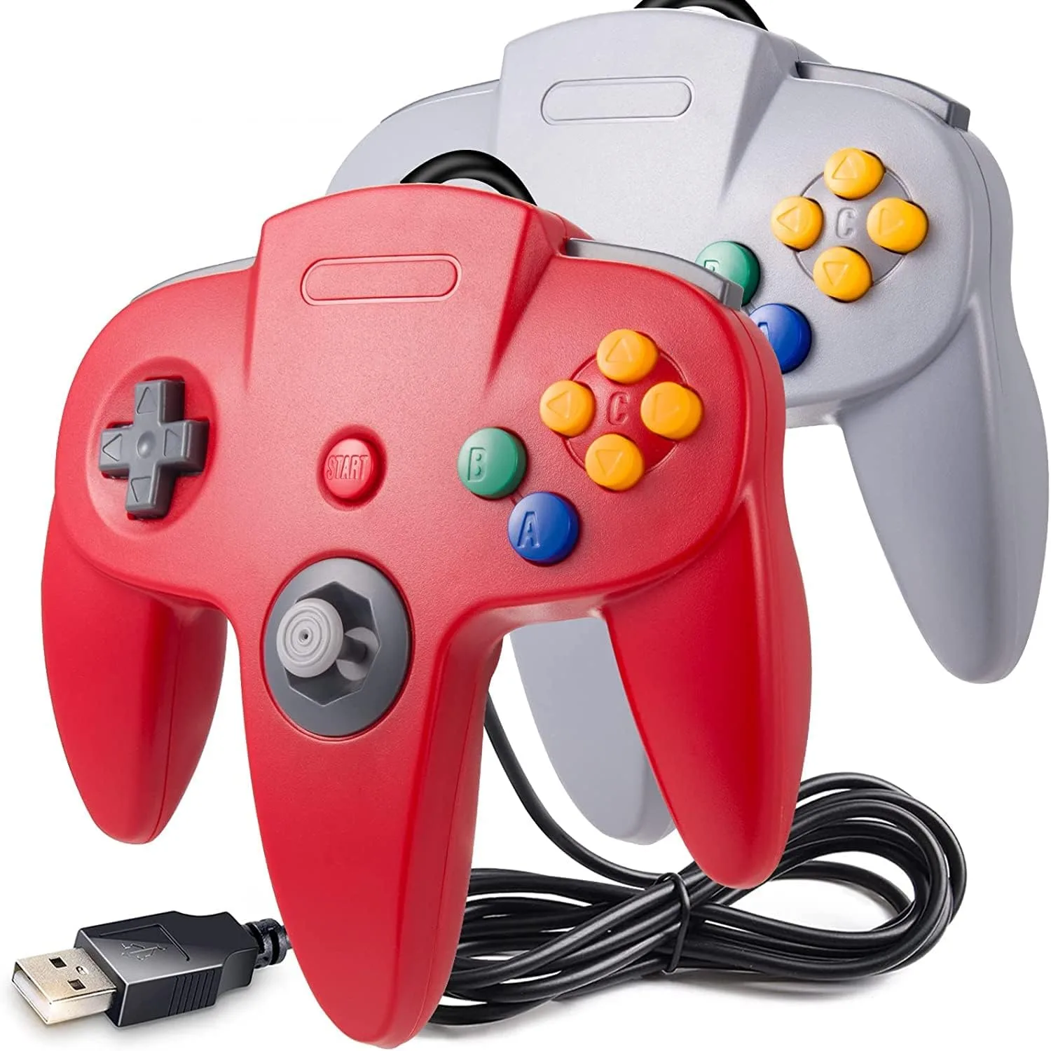2 Pack Classic N64 Controller, miadore N64 Wired USB PC Game pad Joystick, N64 Bit USB Wired Game Stick Joy pad Controller for Windows PC MAC Linux Raspberry Pi 3 Sega Genesis (Gray/Red)