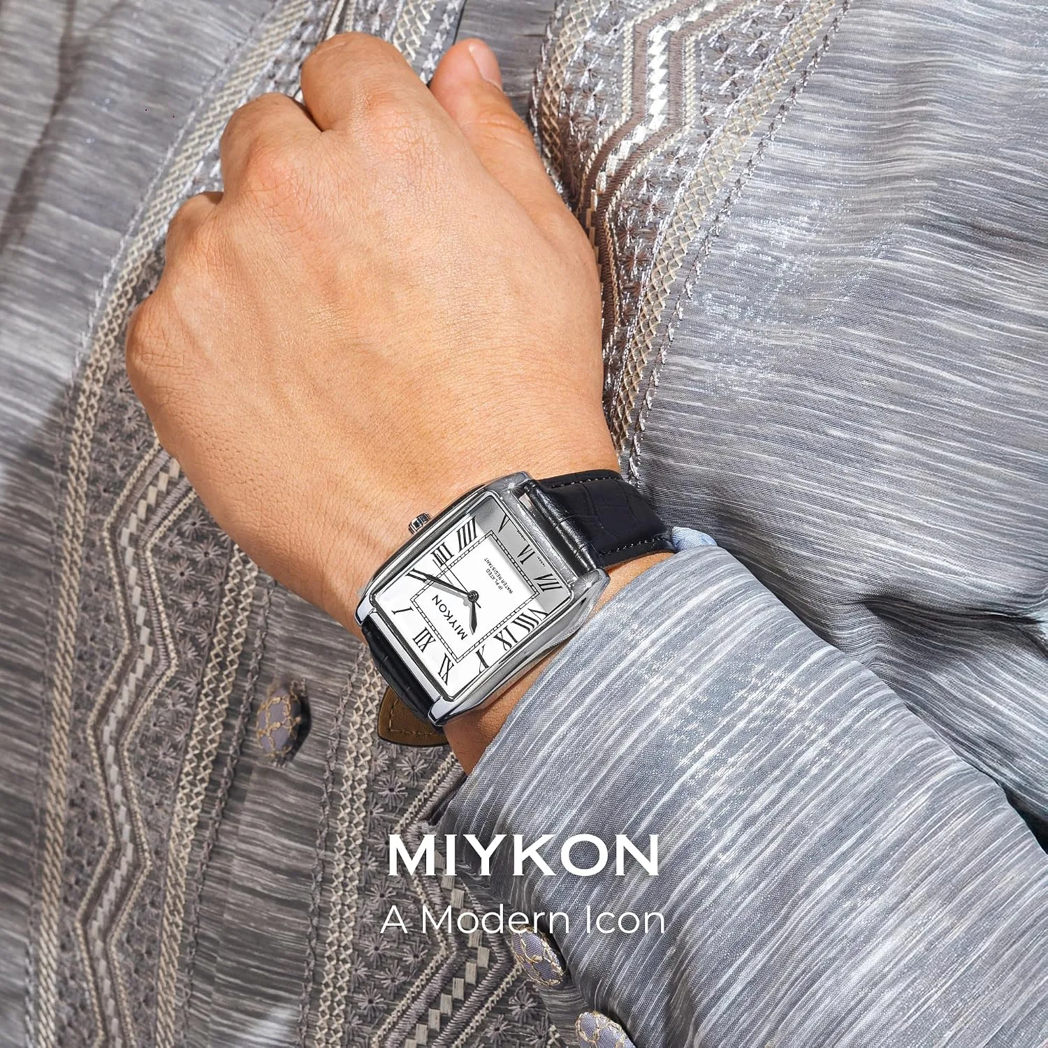 Miykon Men Vintage Tank Dress Watch, Genuine Leather Strap, Water Resistant
