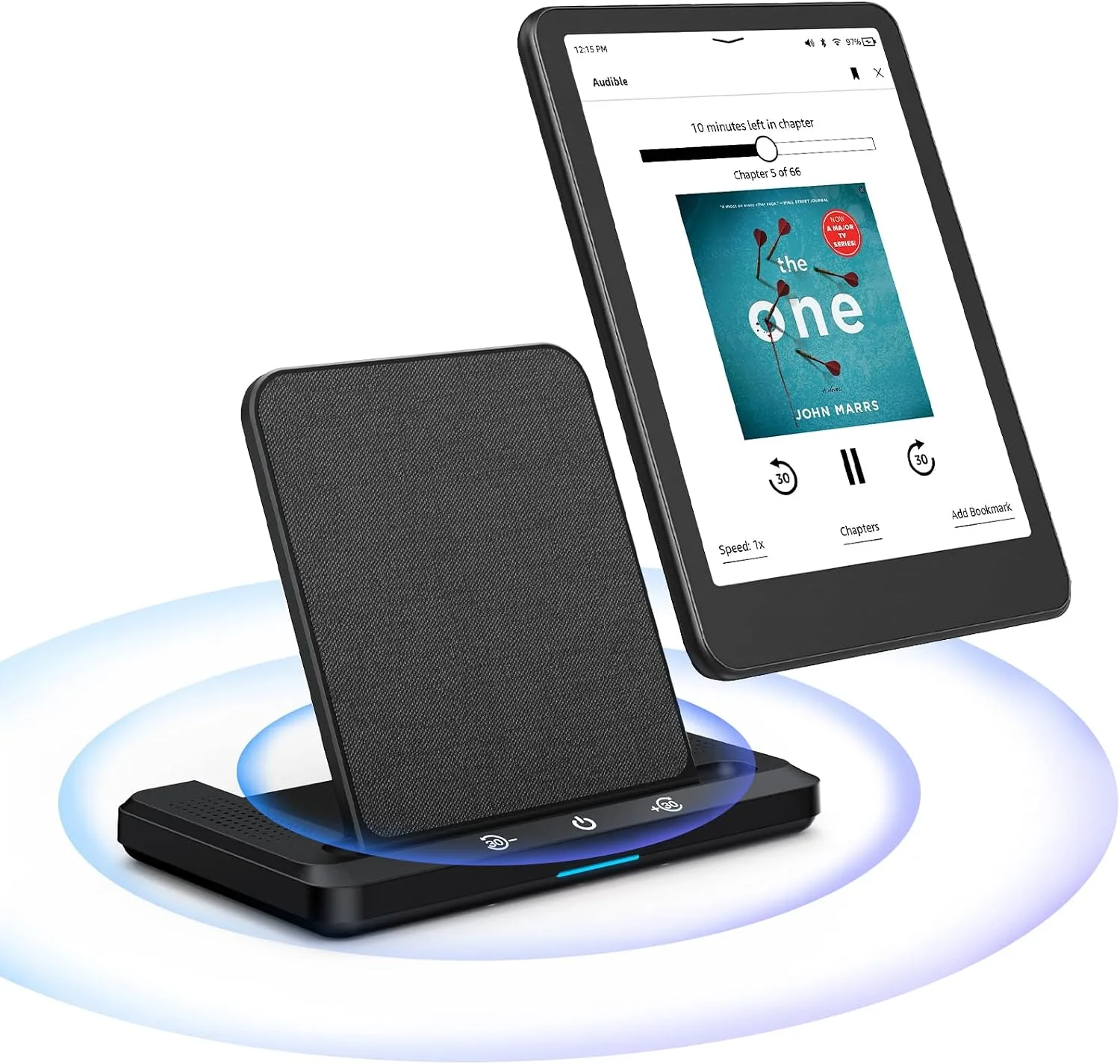 Wireless Charging Dock for iPhone Kindle Signature, Audiobook Speaker