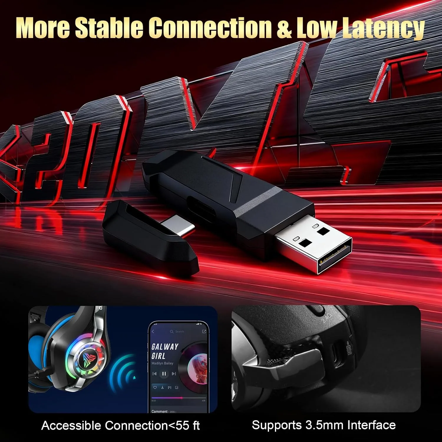 Ordtop 2.4GHz Wireless Gaming Headset for PS5/PS4/PC/Switch, 45H RGB Lights