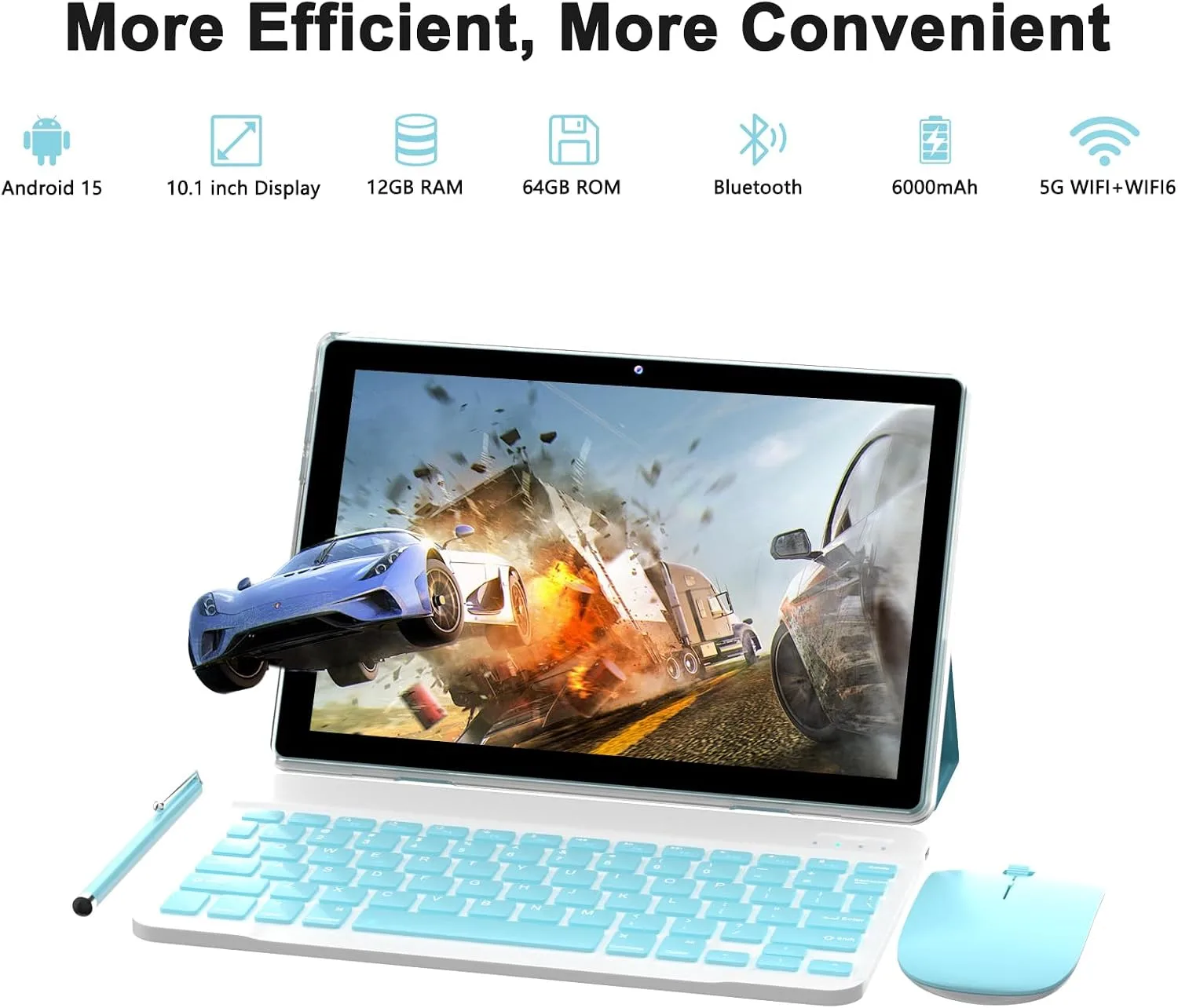 10 Inch Tablet Android Tablets 64GB 12GB RAM 10" Android Tablet Supports 1TB Expansion Dual Camera 6000mAh Long-lasting battery WiFi-6 Tableta 2 IN 1 Tablets with Bluetooth Mouse Case Stylus Keyboard