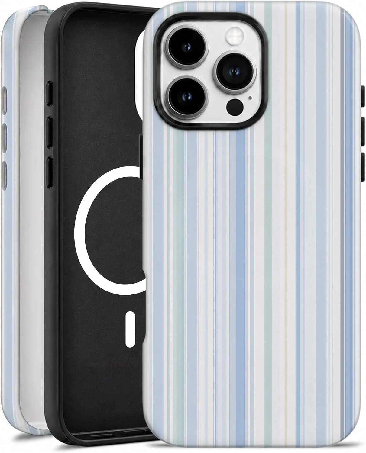 Funda para iPhone 16 Pro Max Elystara rayas azul pastel