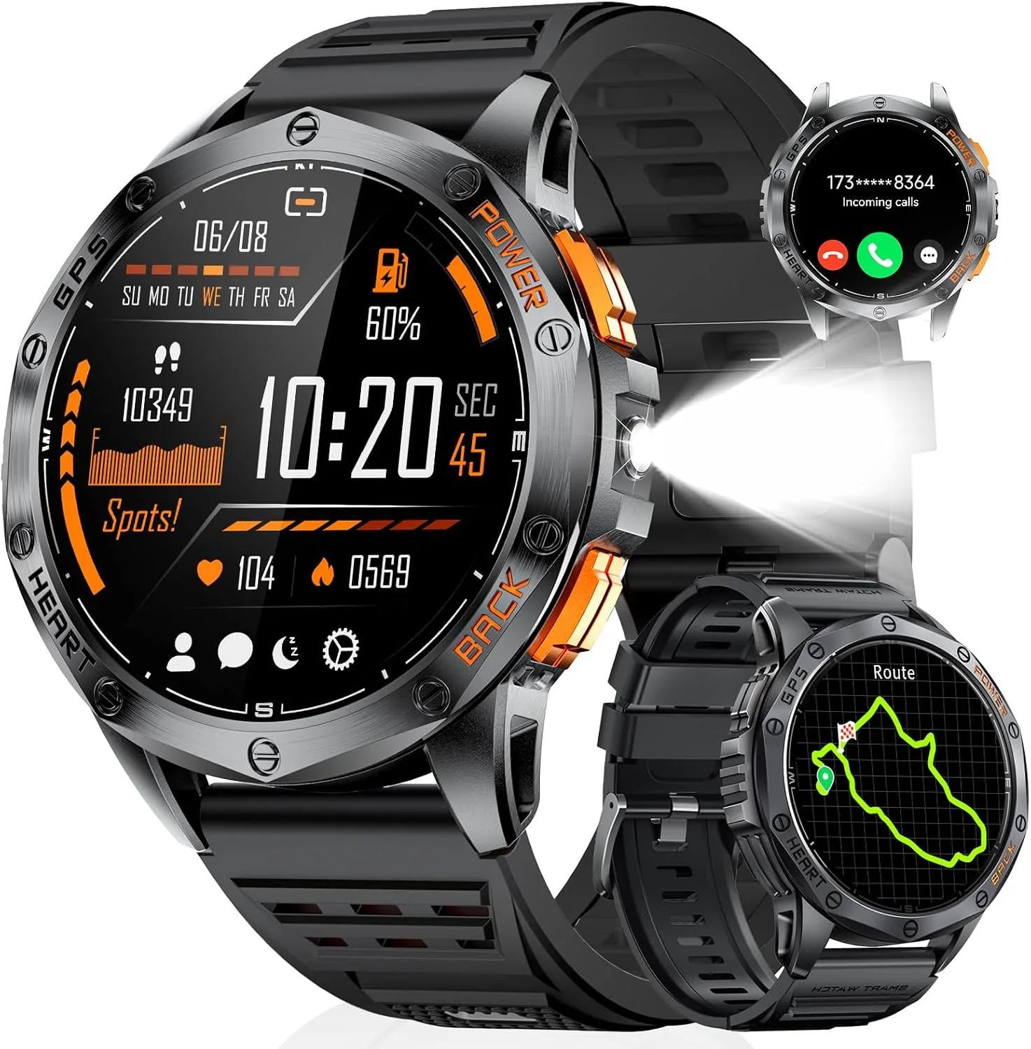 LIGE GPS Smart Watch for Men, 1.43'' AMOLED Always on Display, LED Flashlight/Compass/45 Days Battery/IP68 Waterproof Smartwatch, 100+ Sport Mode, Rugged Smart Watches for Android iOS